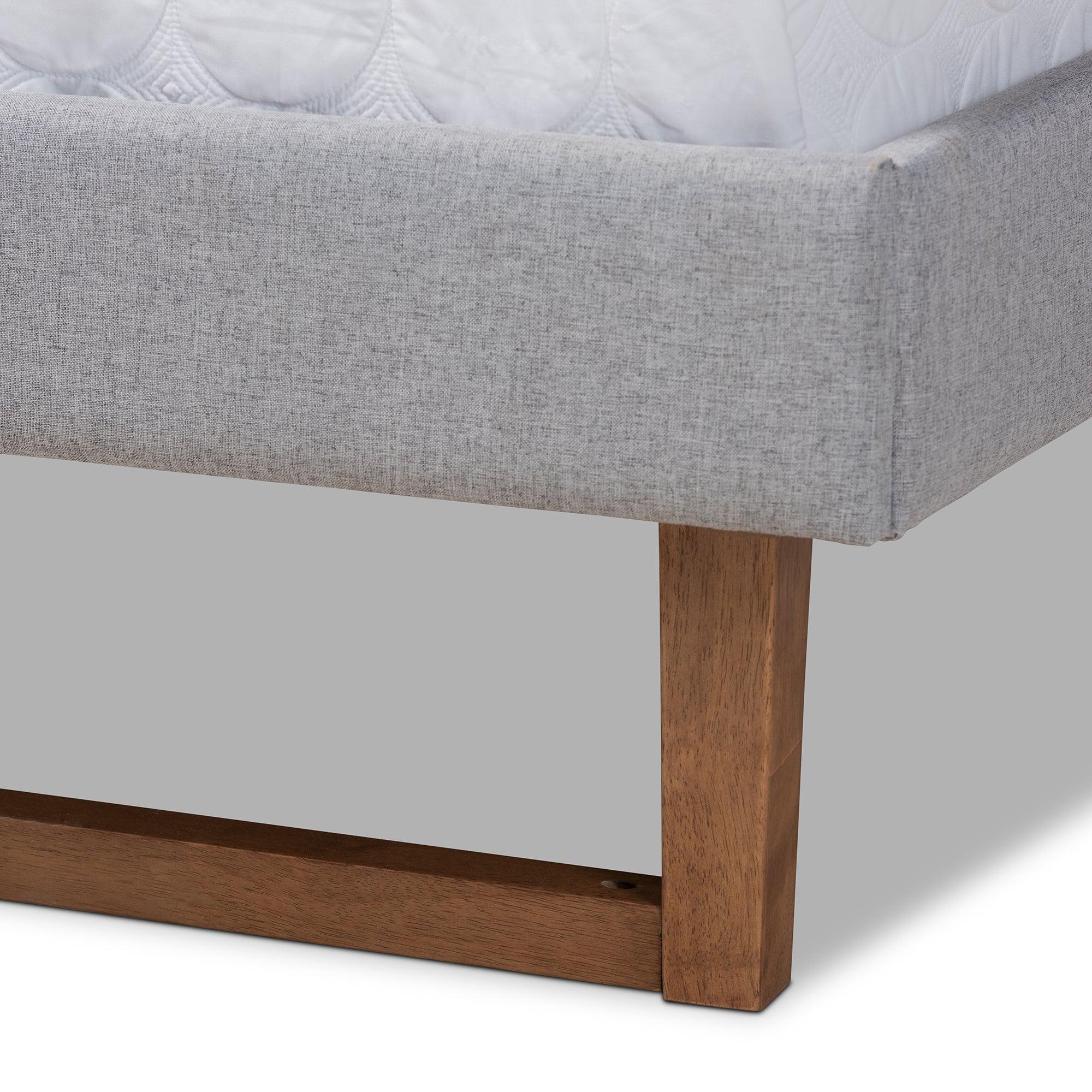 Sofia Mid-Century Modern Light Fabric Upholstered and Ash Finished Wood Platform Bed