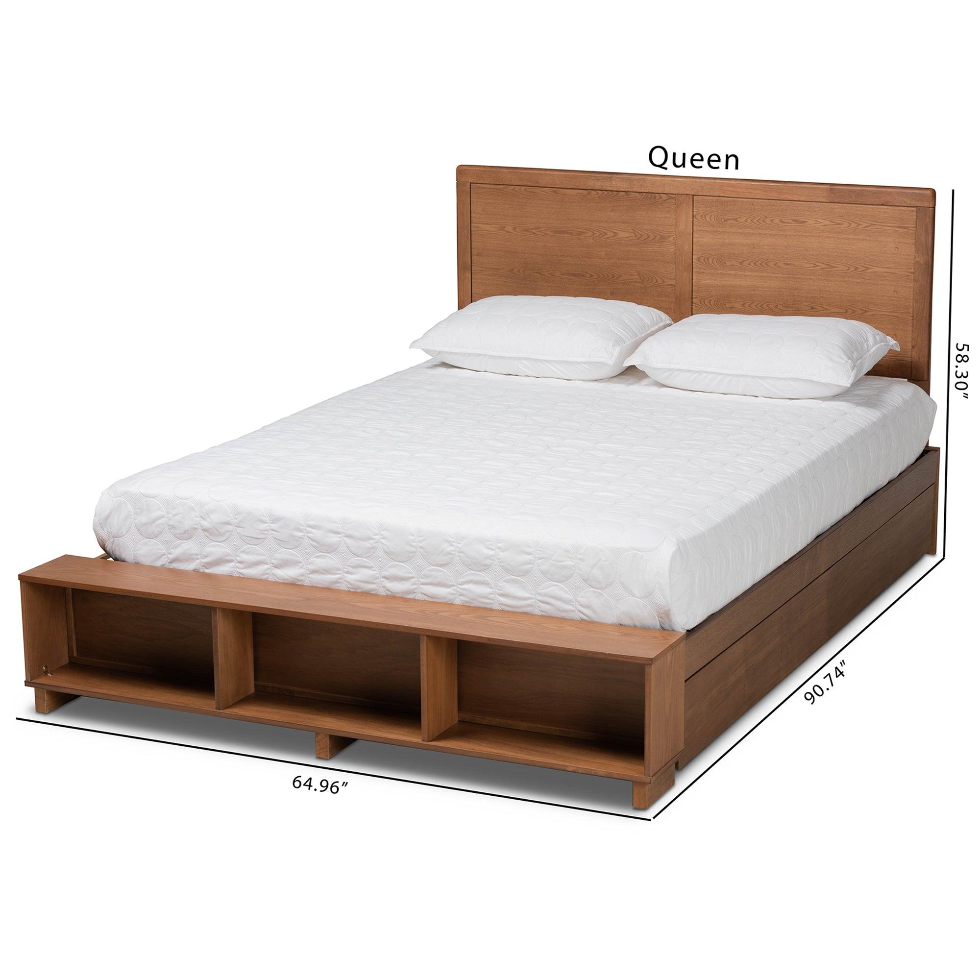 Tamsin Modern Transitional Ash Finished Wood 4-Drawer Platform Storage Bed with Built-In Shelves