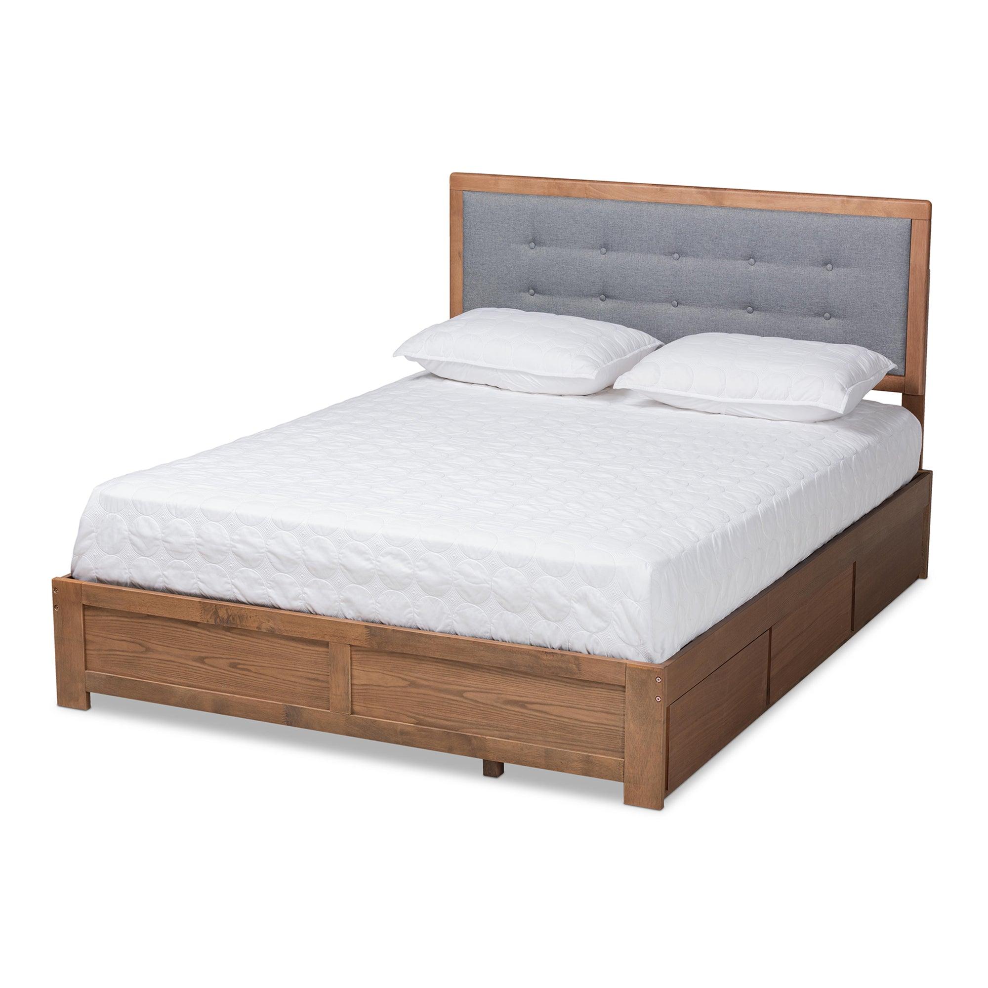 Lene Modern and Contemporary Transitional Dark Fabric Upholstered and Ash Finished Wood 3-Drawer Platform Storage Bed