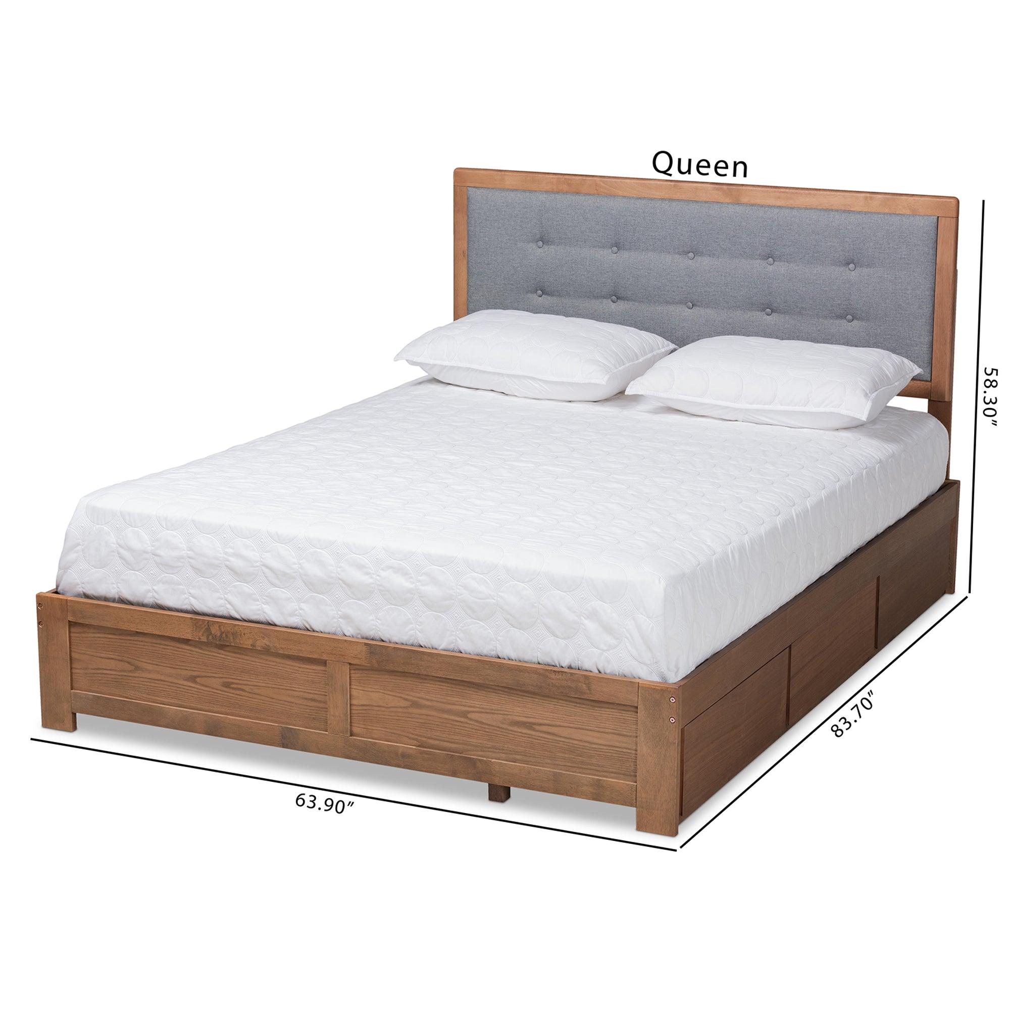 Lene Modern and Contemporary Transitional Dark Fabric Upholstered and Ash Finished Wood 3-Drawer Platform Storage Bed