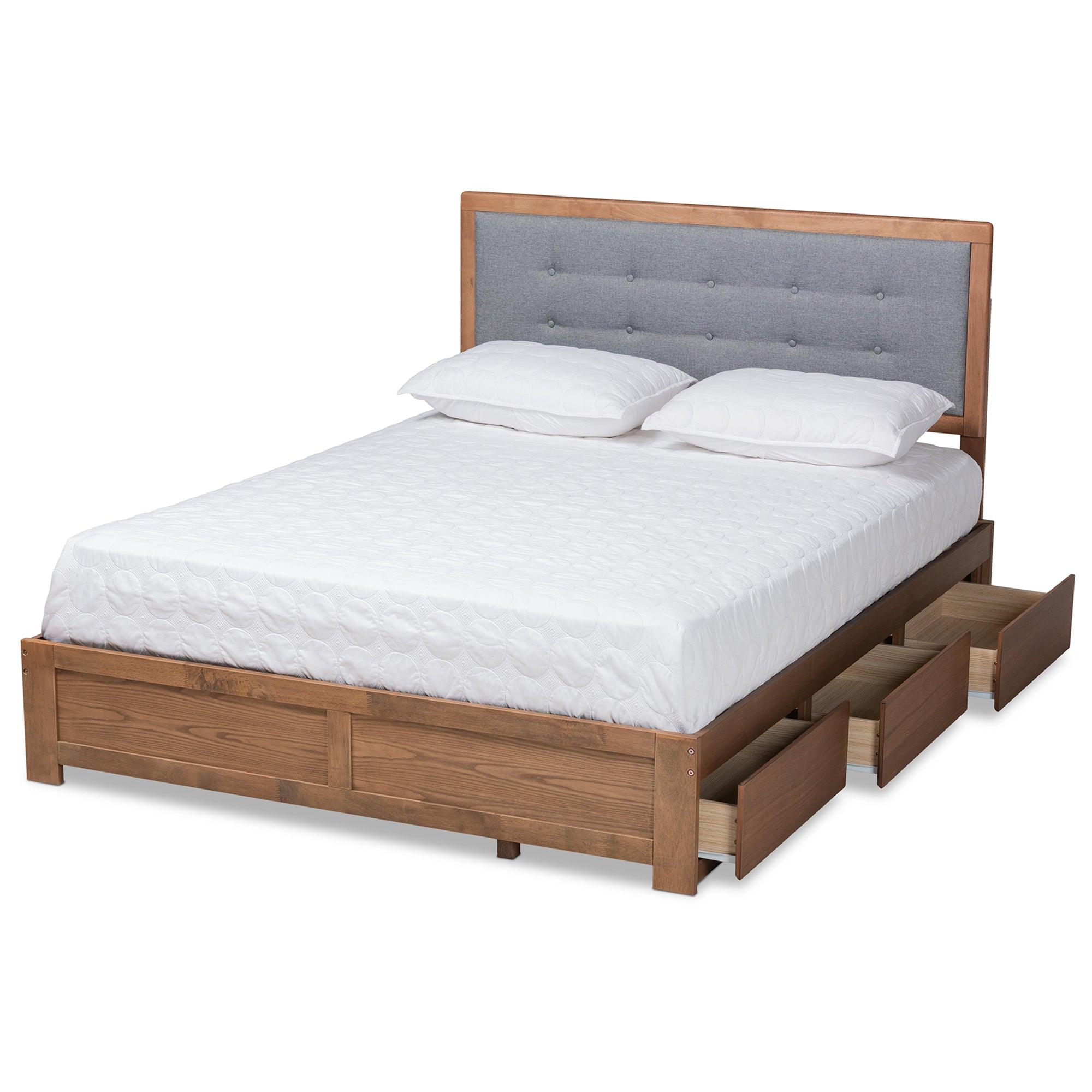 Lene Modern and Contemporary Transitional Dark Fabric Upholstered and Ash Finished Wood 3-Drawer Platform Storage Bed
