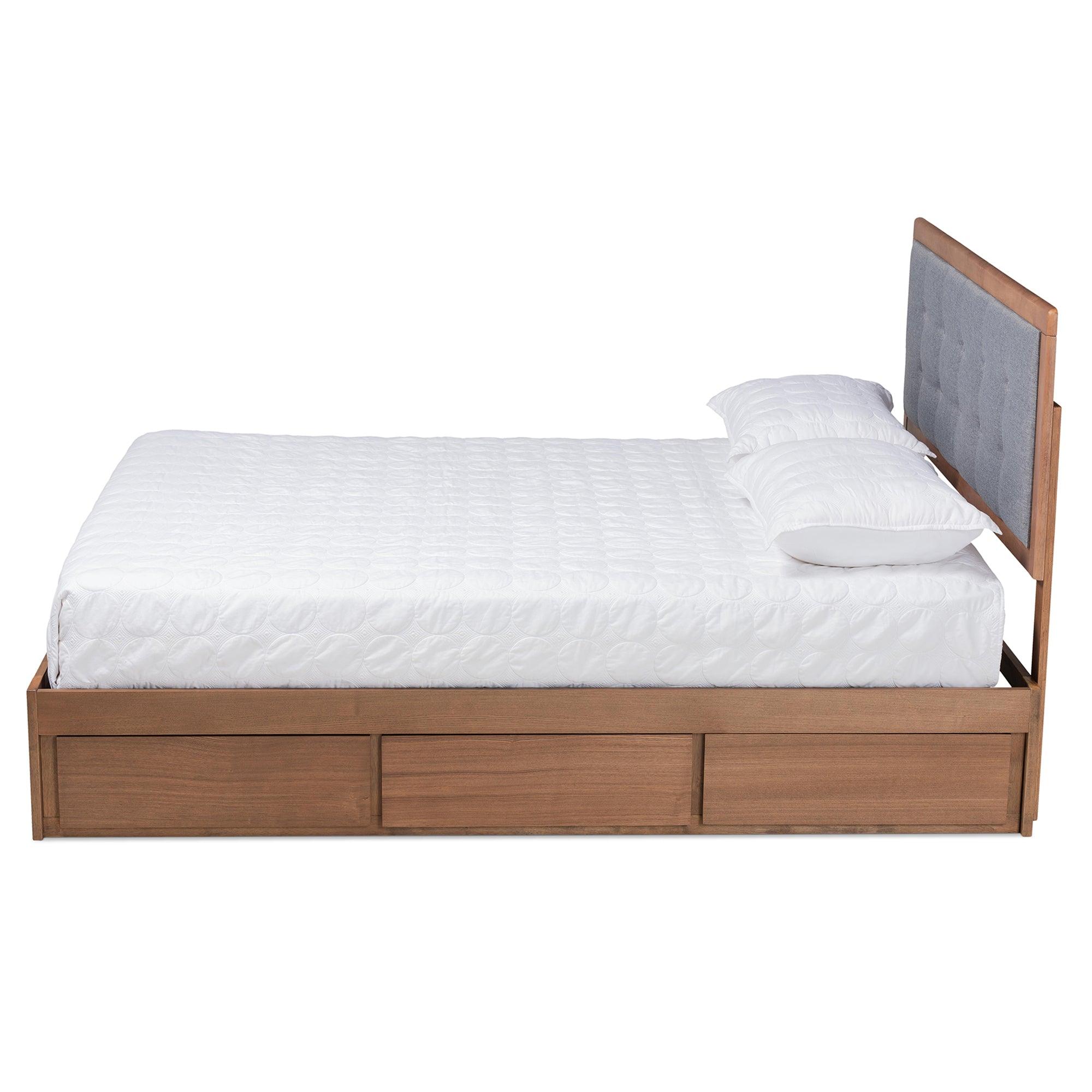 Lene Modern and Contemporary Transitional Dark Fabric Upholstered and Ash Finished Wood 3-Drawer Platform Storage Bed