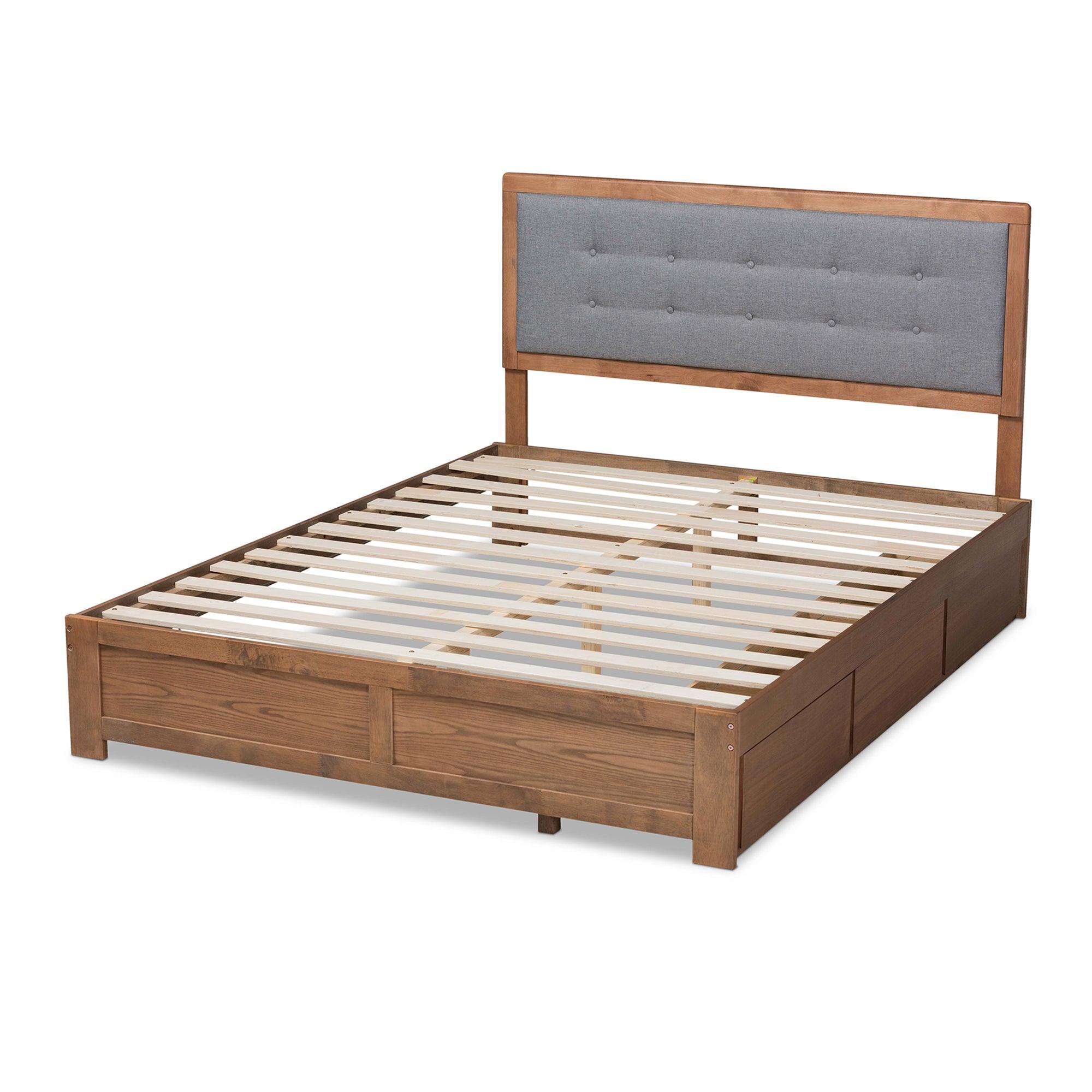 Lene Modern and Contemporary Transitional Dark Fabric Upholstered and Ash Finished Wood 3-Drawer Platform Storage Bed