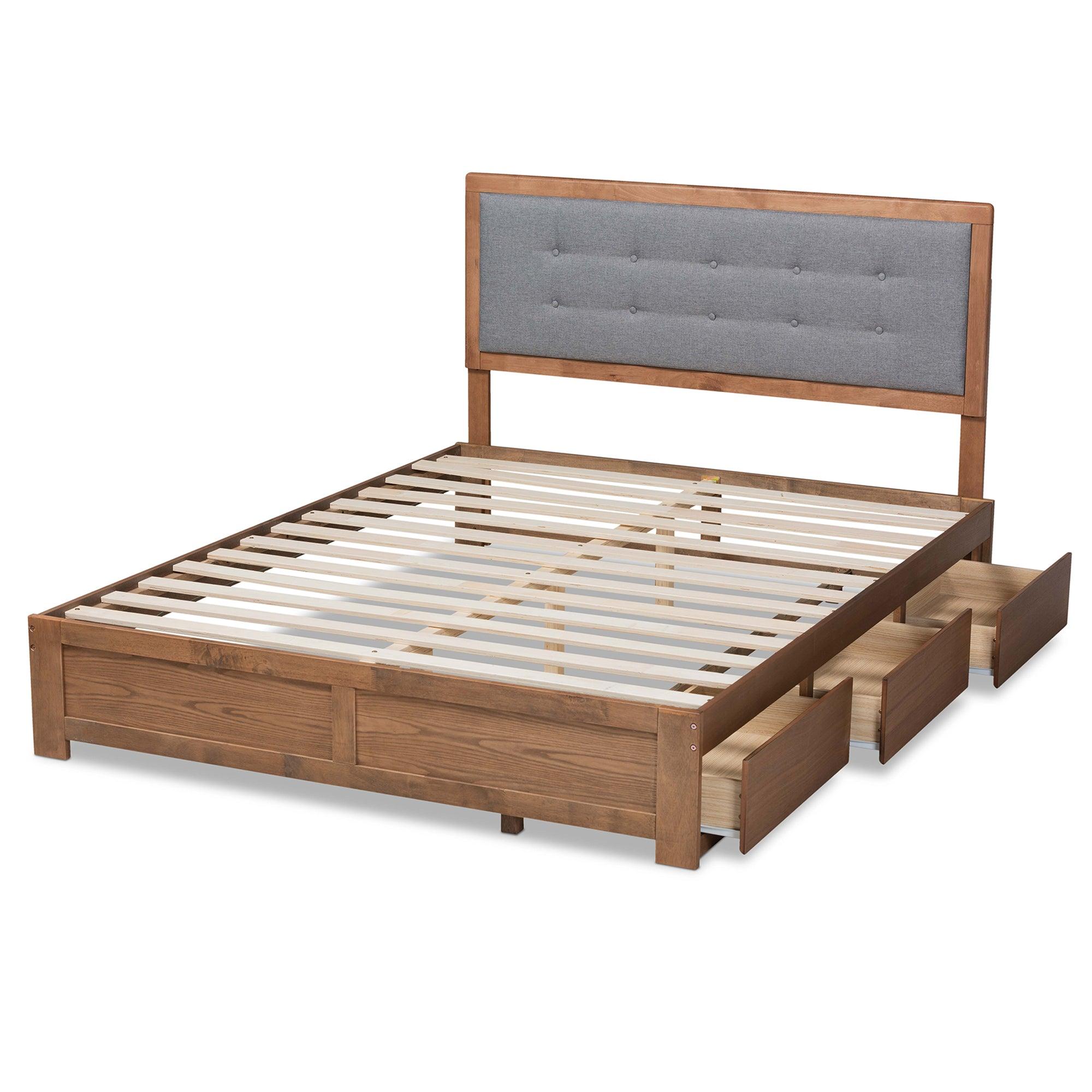 Lene Modern and Contemporary Transitional Dark Fabric Upholstered and Ash Finished Wood 3-Drawer Platform Storage Bed