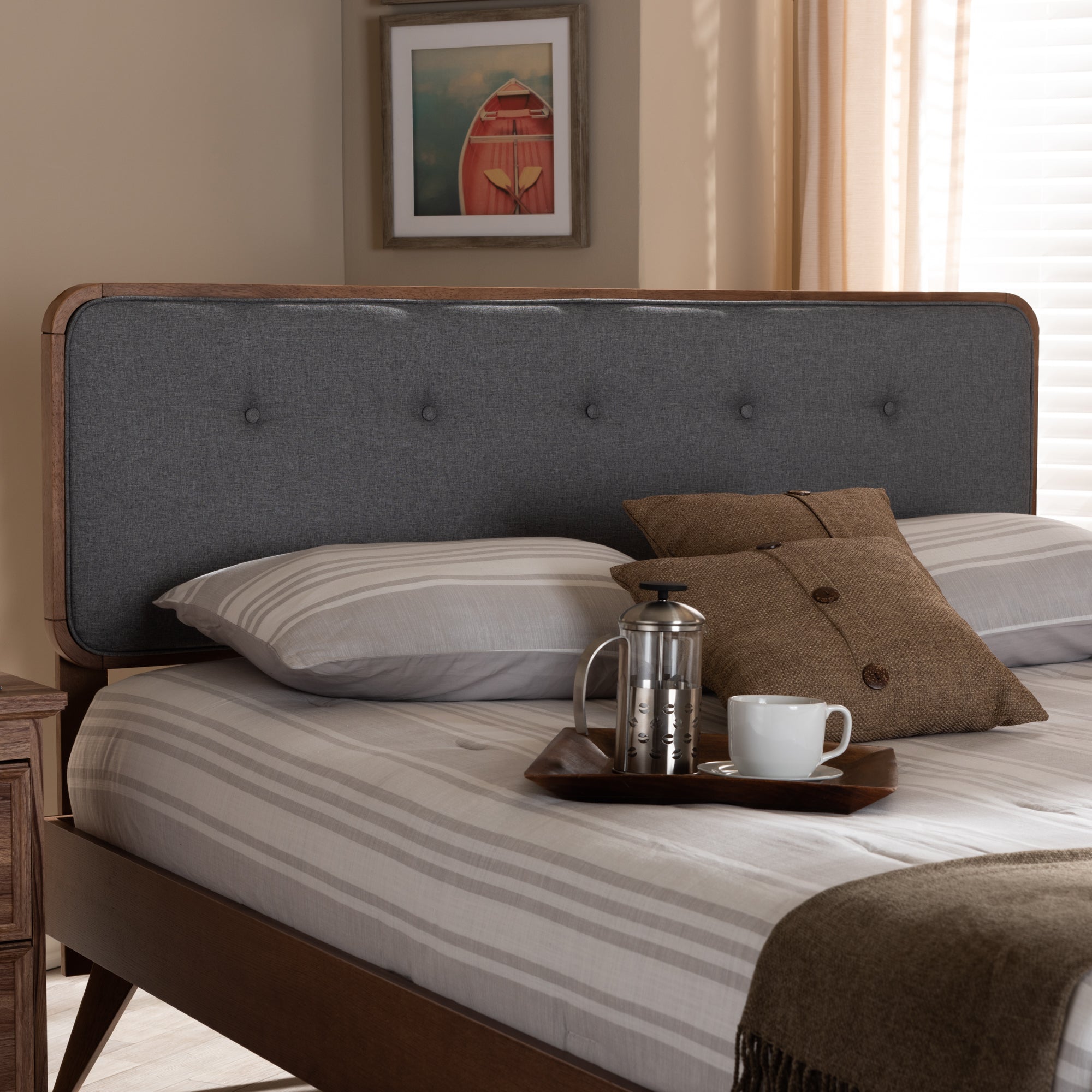 Palina Mid-Century Modern Fabric Upholstered Finished Wood Headboard