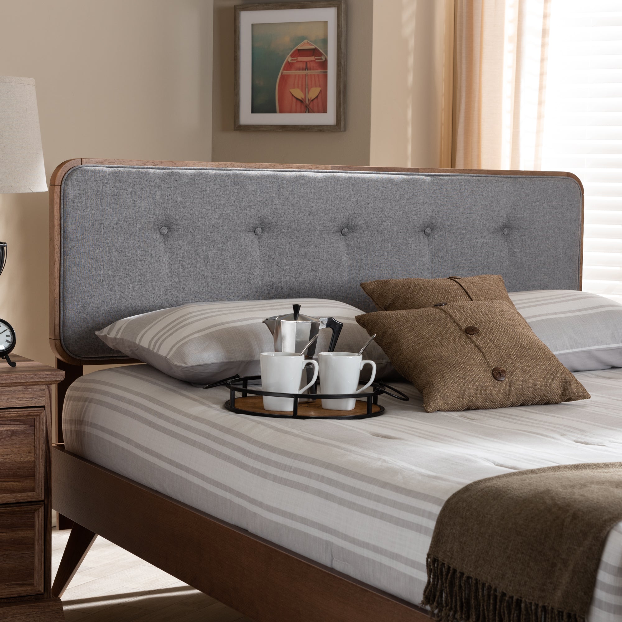 Palina Mid-Century Modern Fabric Upholstered Finished Wood Headboard