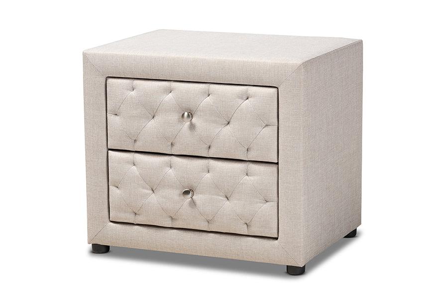 Lepine Modern and Contemporary Light Fabric Upholstered 2-Drawer Wood Nightstand