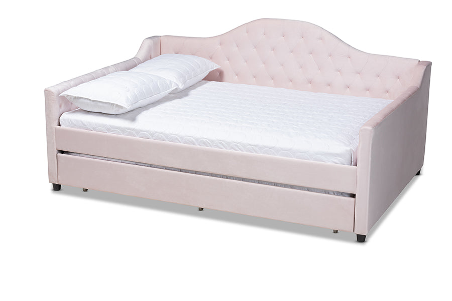 Perry Modern and Contemporary Light Velvet Fabric Upholstered and Button Tufted Daybed