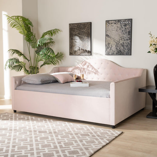Perry Modern and Contemporary Light Velvet Fabric Upholstered and Button Tufted Daybed