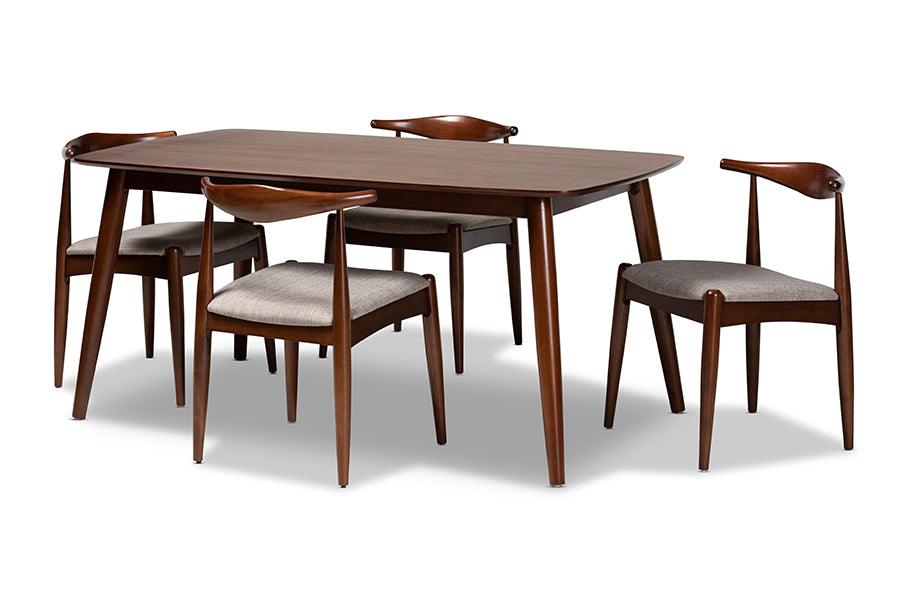 Amato Mid-Century Modern Light Fabric Upholstered Finished Wood 5-Piece Dining Set