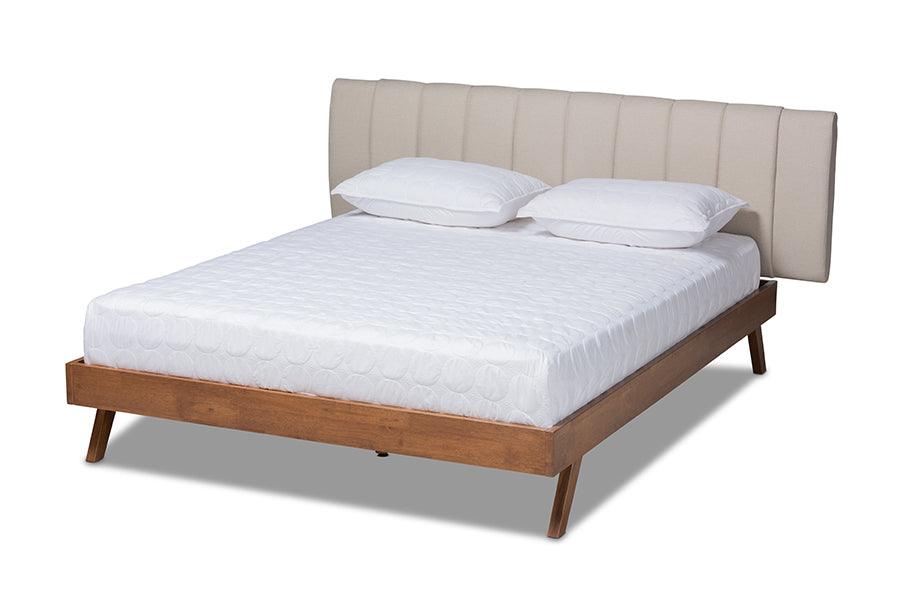 Brita Mid-Century Modern Light Fabric Upholstered Finished Wood Bed