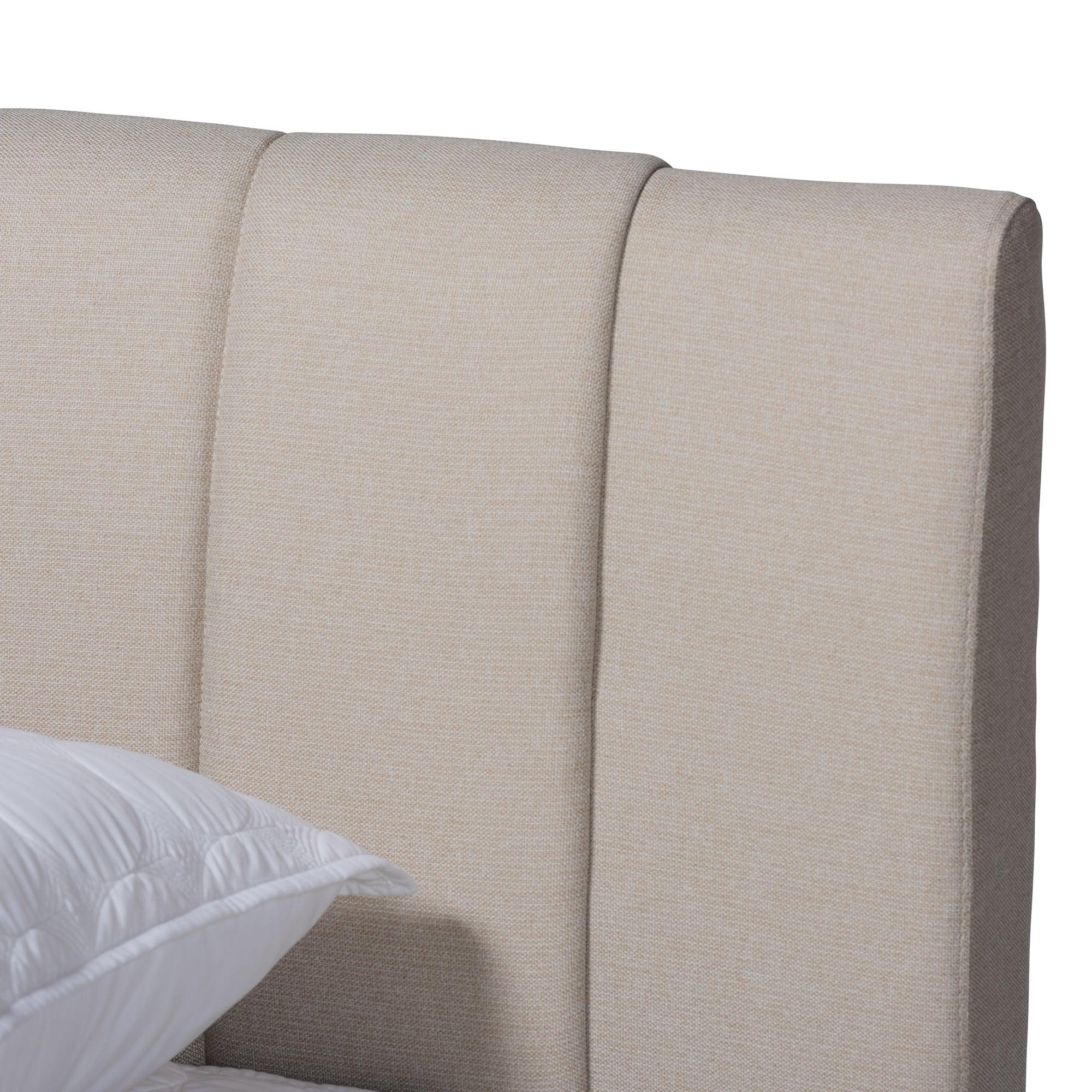 Brita Mid-Century Modern Light Fabric Upholstered Finished Wood Bed