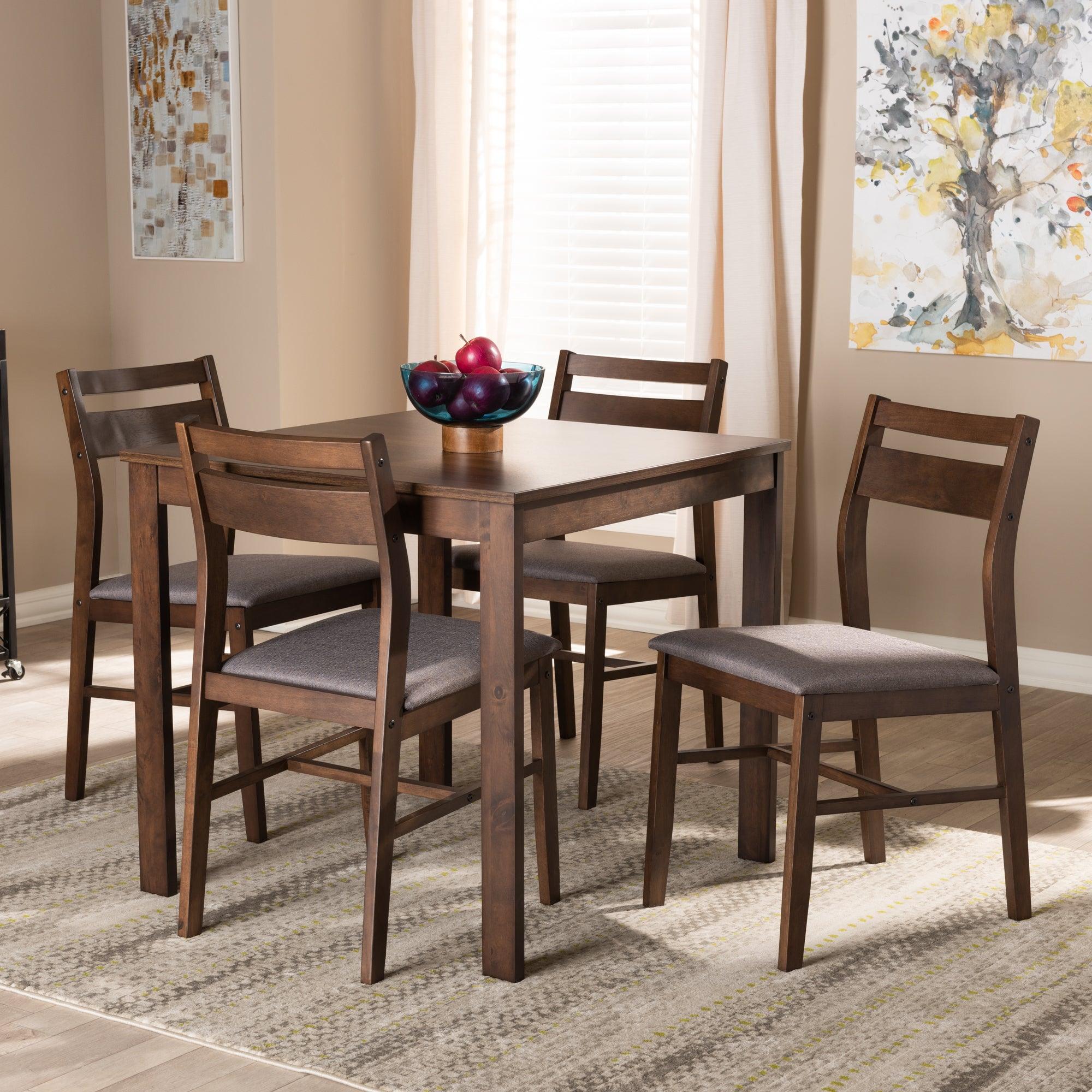 Lovy Modern and Contemporary Fabric Upholstered Dark -Finished 5-Piece Wood Dining Set