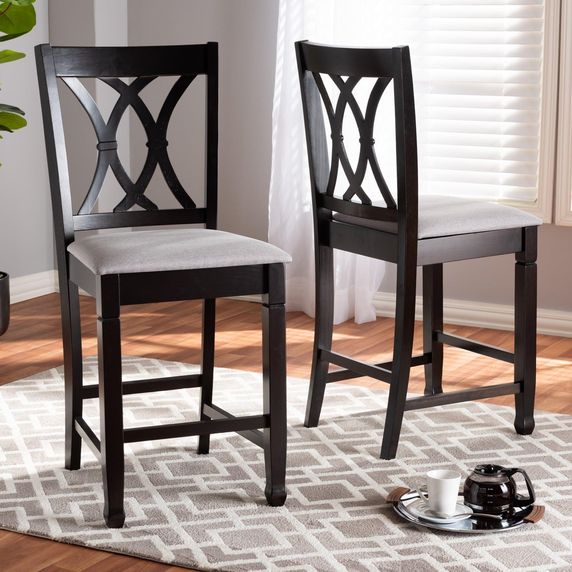 Reneau Modern and Contemporary Fabric Upholstered Espresso Finished Wood Counter Height Pub Chair Set of 2