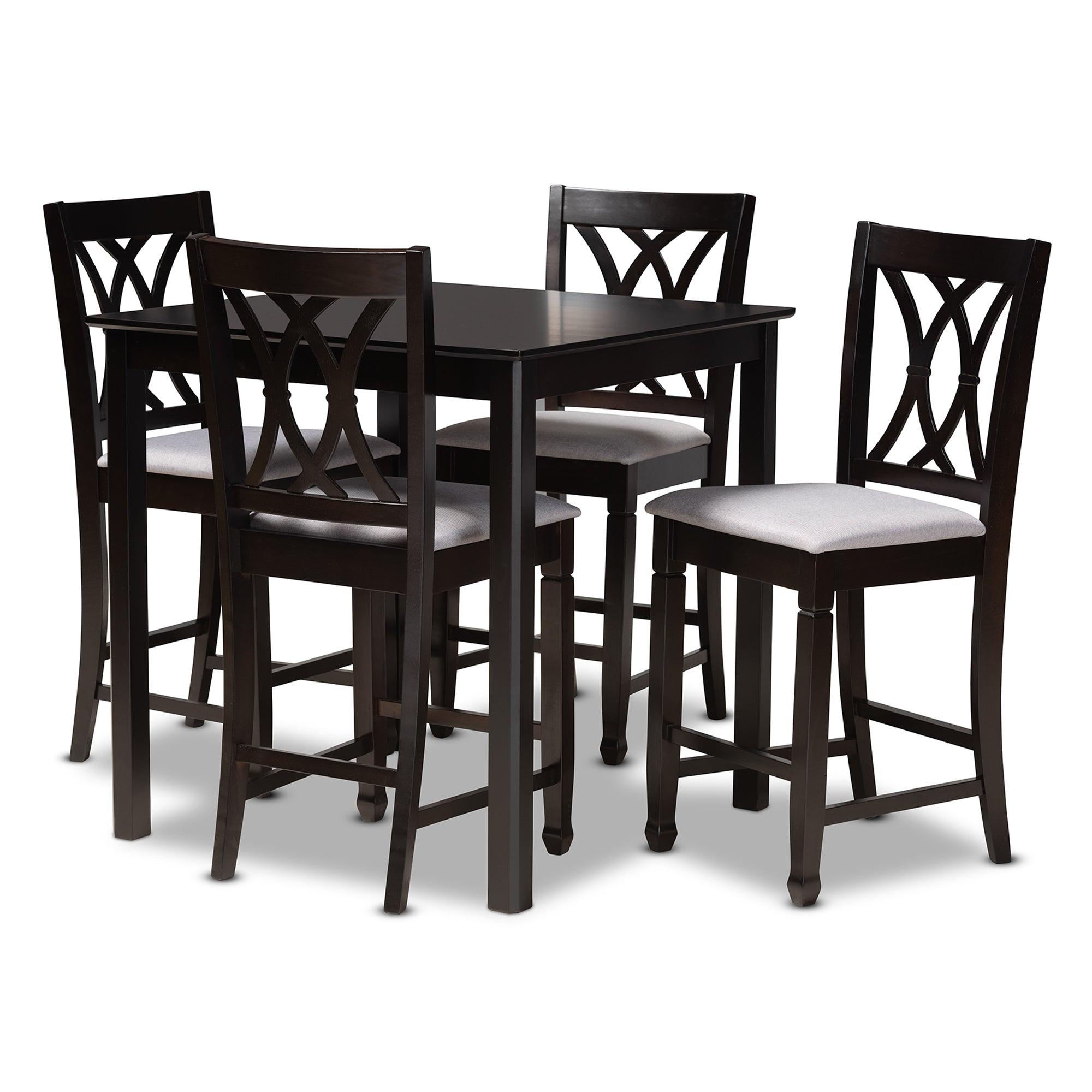 Reneau Modern and Contemporary Fabric Upholstered Espresso Finished 5-Piece Wood Pub Set