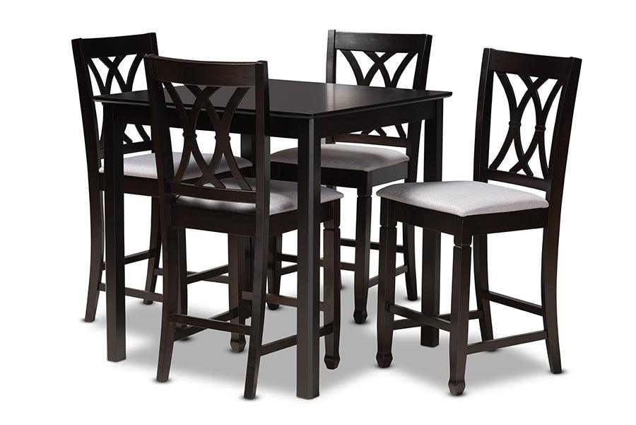 Reneau Modern and Contemporary Fabric Upholstered Espresso Finished 5-Piece Wood Pub Set