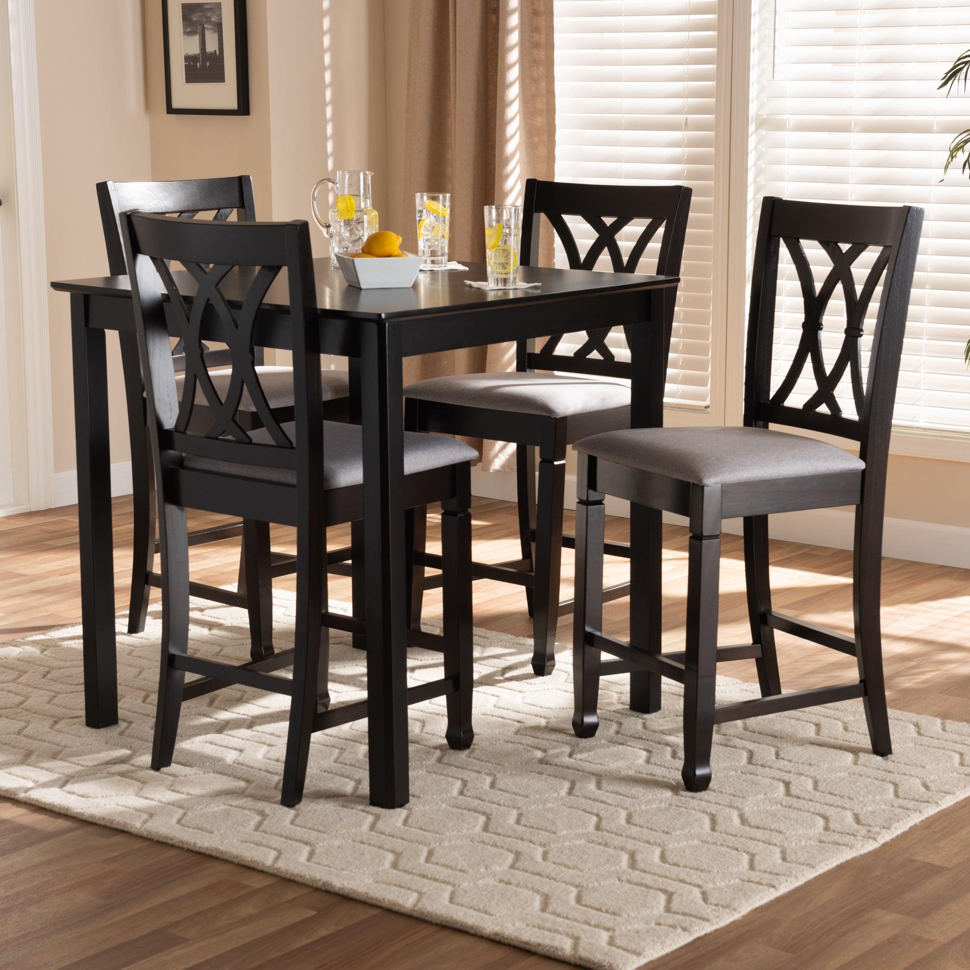Reneau Modern and Contemporary Fabric Upholstered Espresso Finished 5-Piece Wood Pub Set