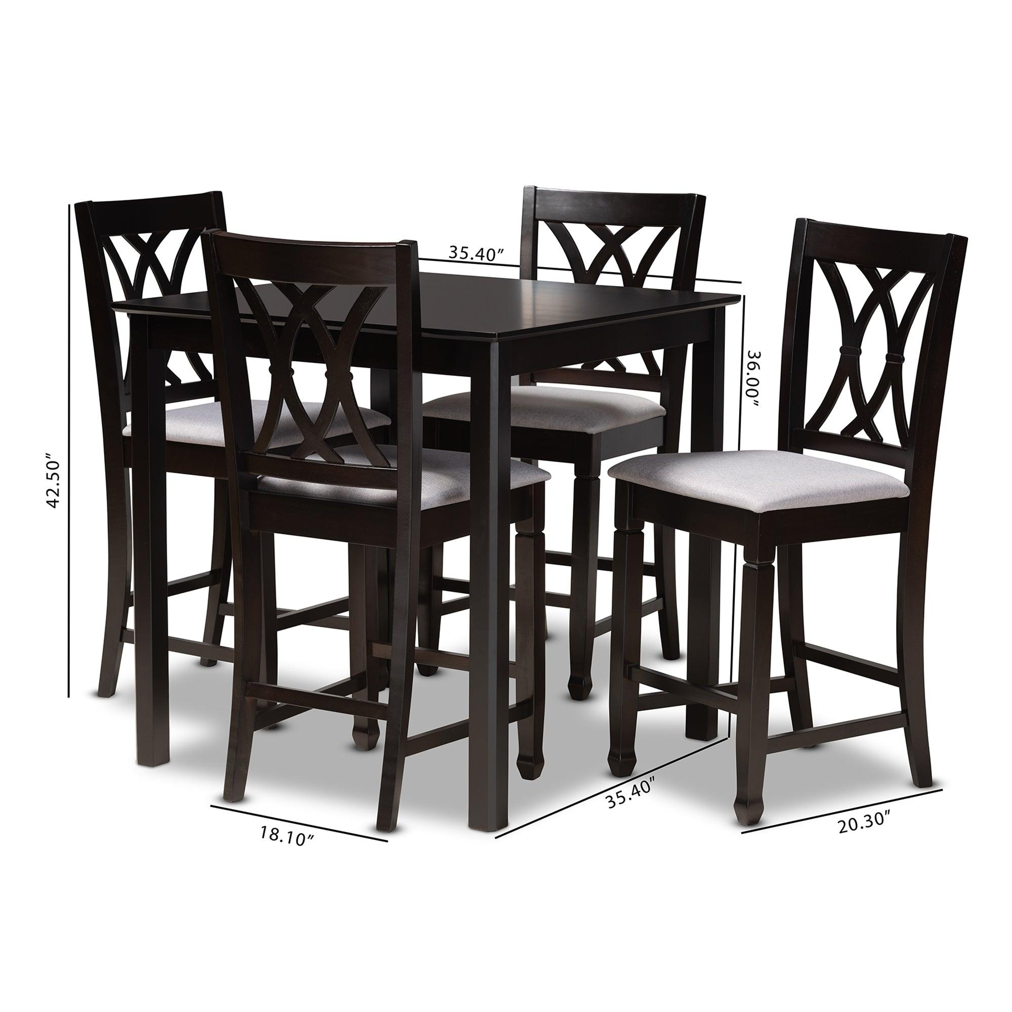 Reneau Modern and Contemporary Fabric Upholstered Espresso Finished 5-Piece Wood Pub Set
