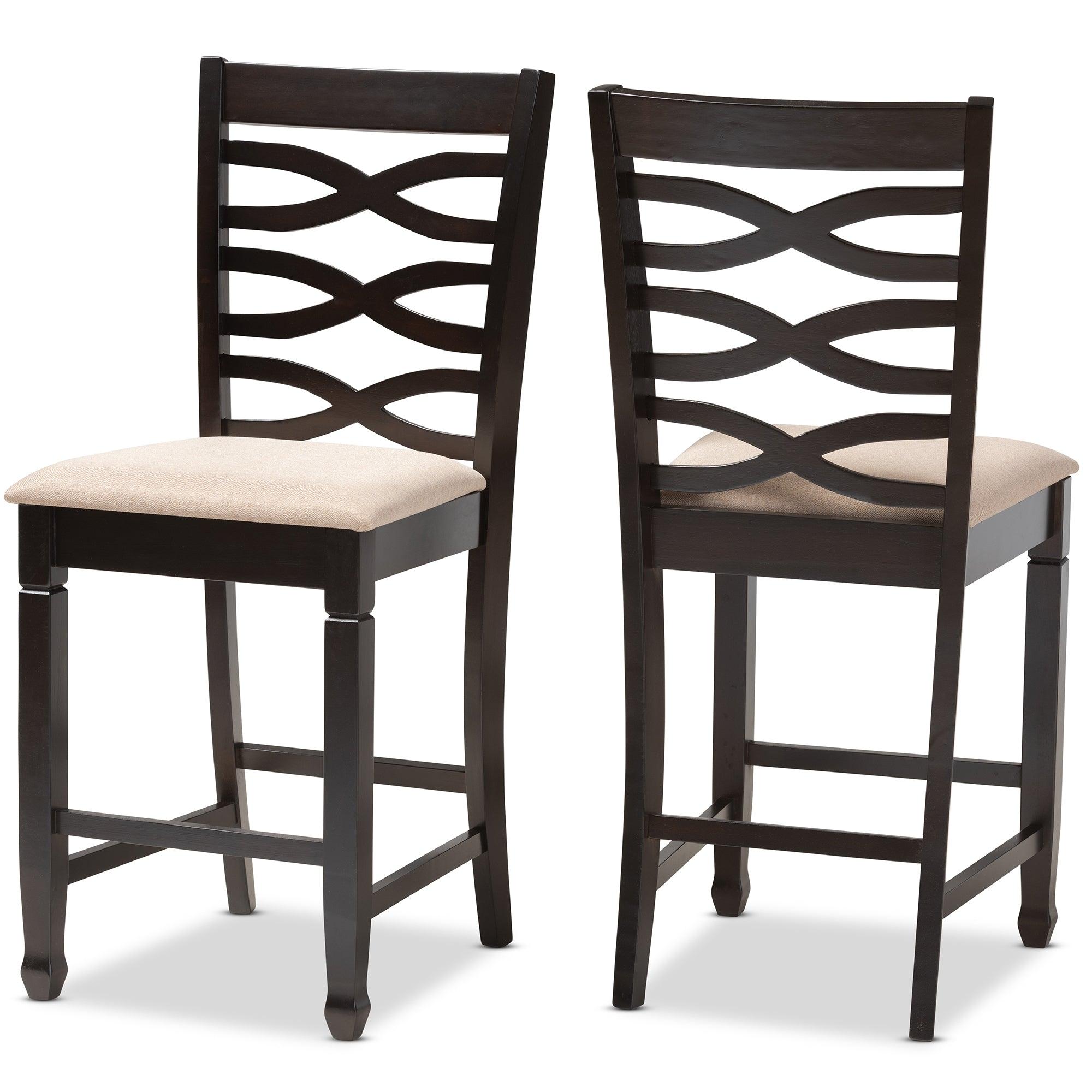 Lanier Modern and Contemporary Sand Fabric Upholstered Espresso Finished Wood Counter Height Pub Chair Set of 2