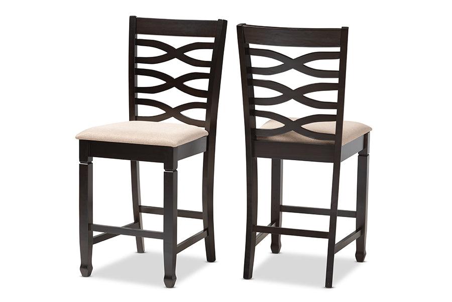Lanier Modern and Contemporary Sand Fabric Upholstered Espresso Finished Wood Counter Height Pub Chair Set of 2