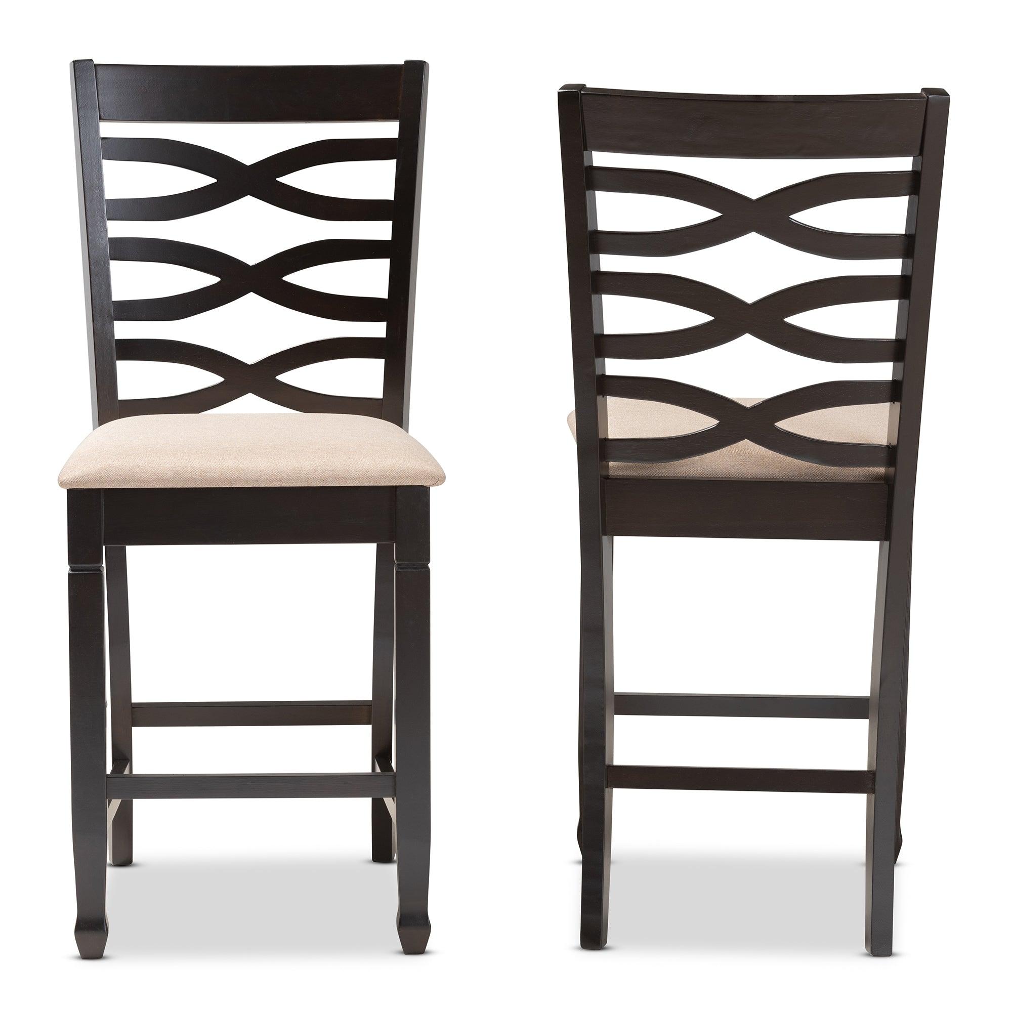 Lanier Modern and Contemporary Sand Fabric Upholstered Espresso Finished Wood Counter Height Pub Chair Set of 2