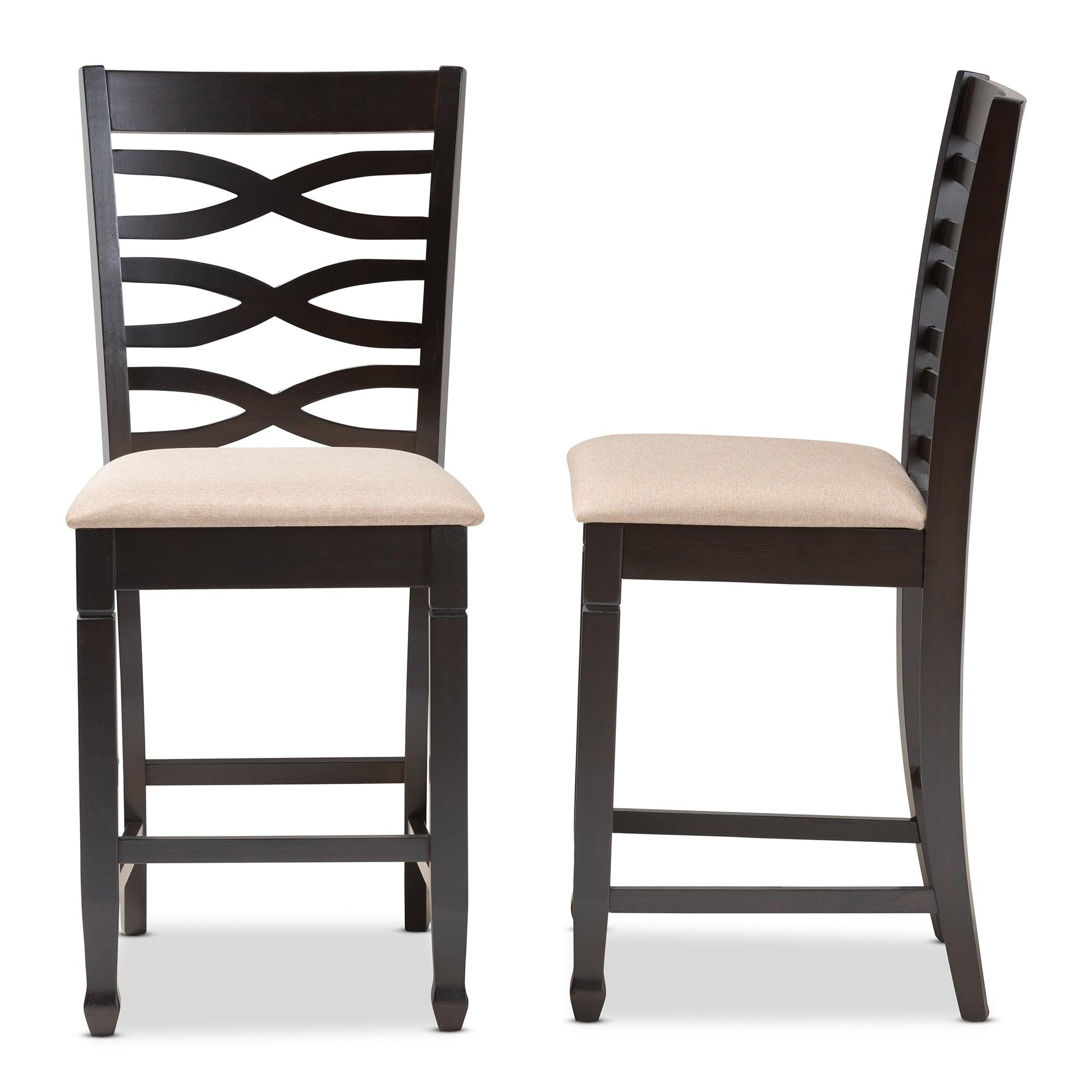 Lanier Modern and Contemporary Sand Fabric Upholstered Espresso Finished Wood Counter Height Pub Chair Set of 2