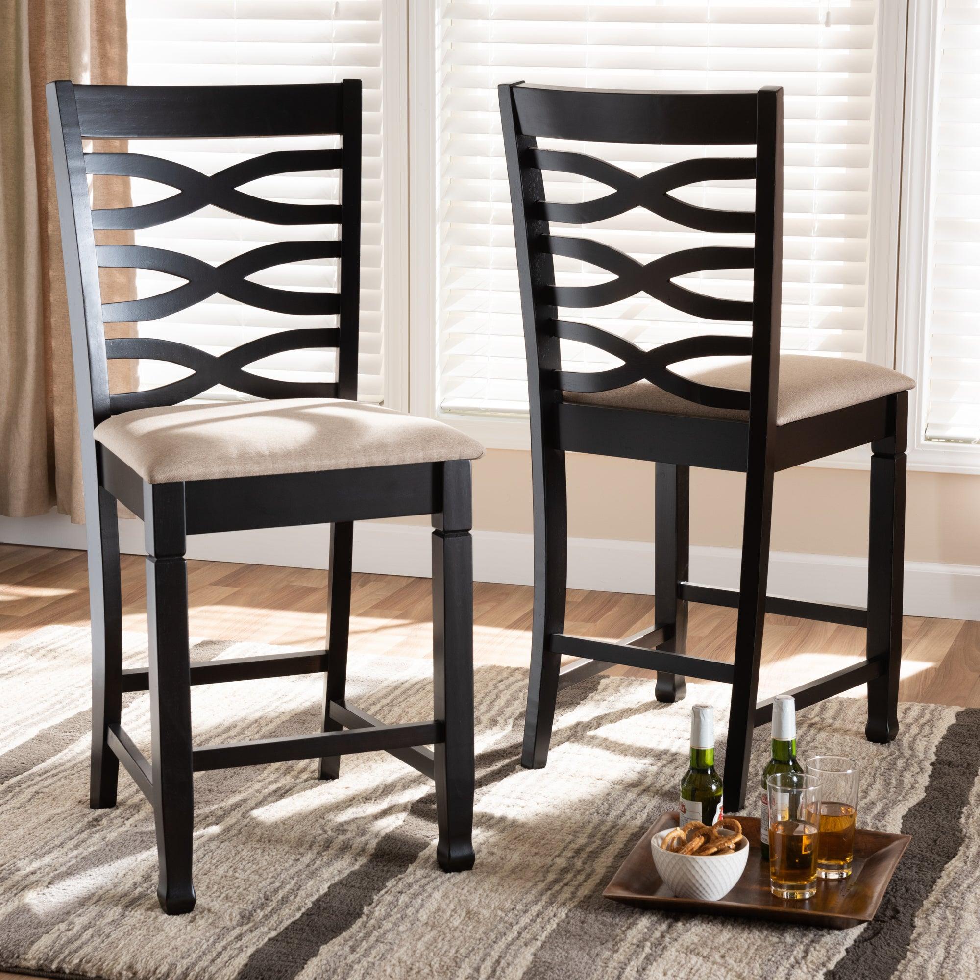 Lanier Modern and Contemporary Sand Fabric Upholstered Espresso Finished Wood Counter Height Pub Chair Set of 2