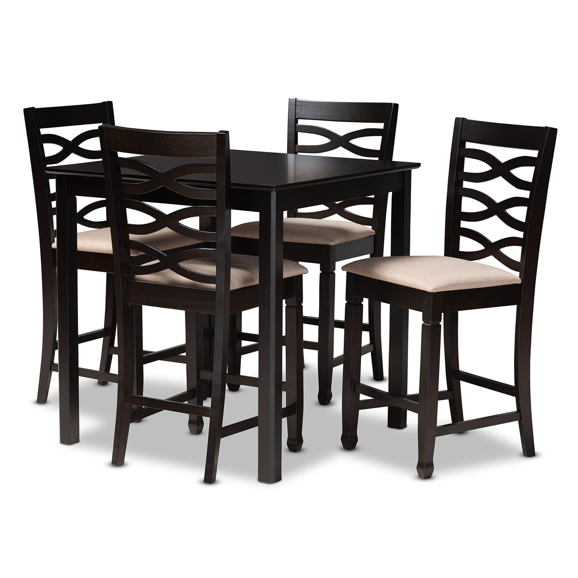Lanier Modern and Contemporary Sand Fabric Upholstered Espresso Finished 5-Piece Wood Pub Set