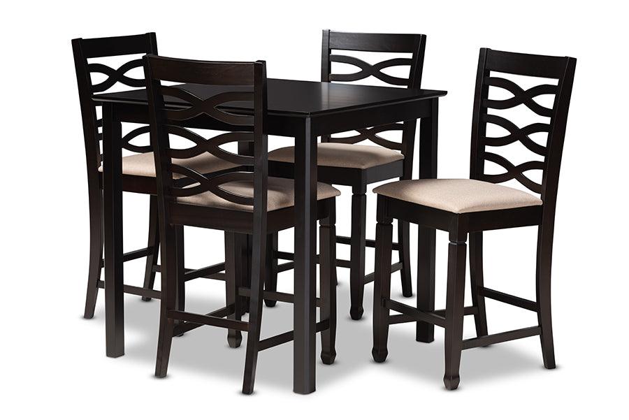 Lanier Modern and Contemporary Sand Fabric Upholstered Espresso Finished 5-Piece Wood Pub Set