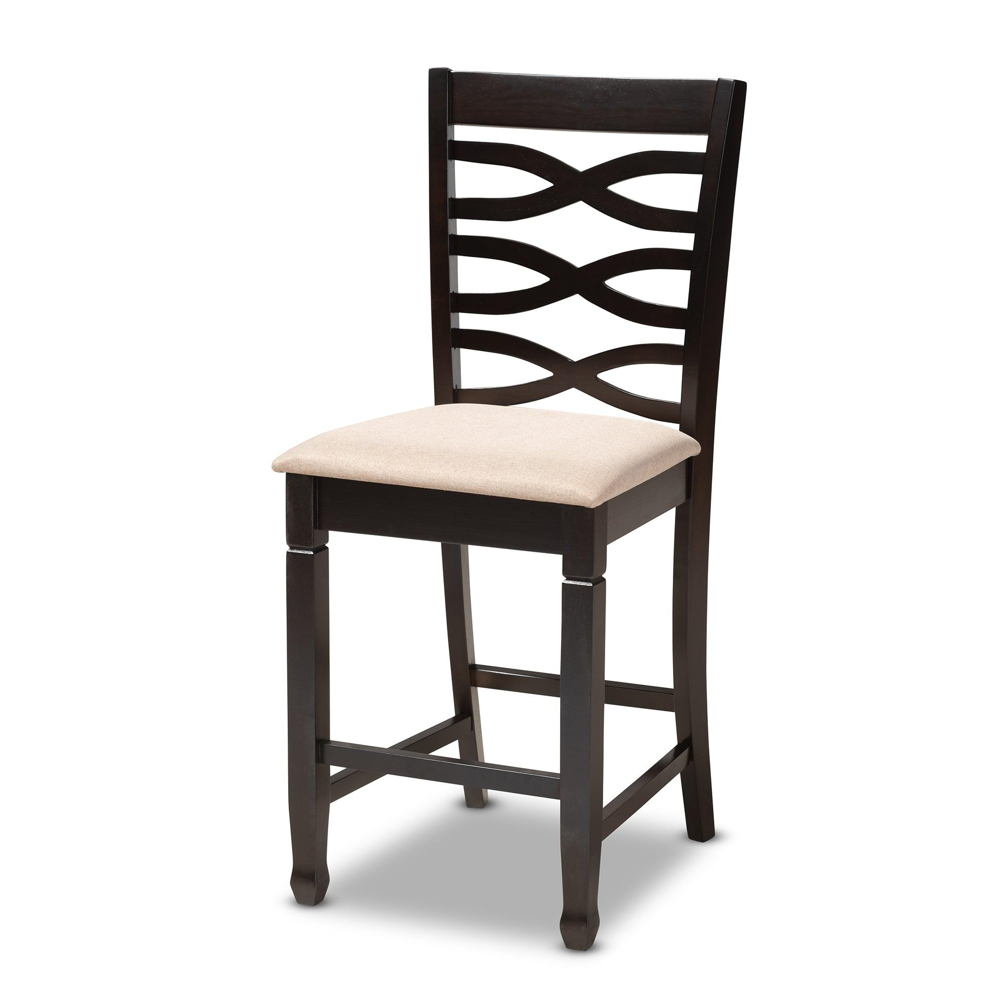 Lanier Modern and Contemporary Sand Fabric Upholstered Espresso Finished 5-Piece Wood Pub Set
