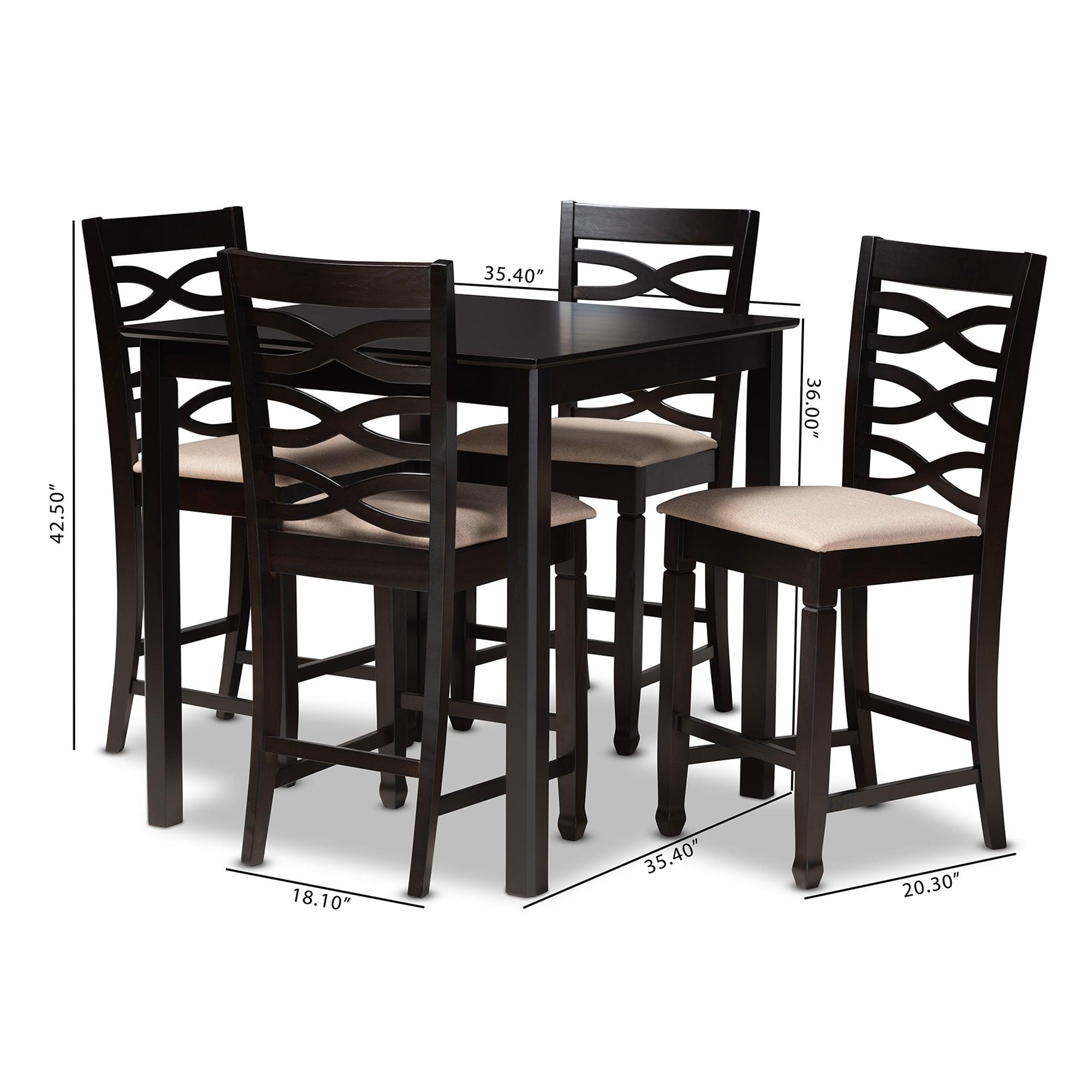 Lanier Modern and Contemporary Sand Fabric Upholstered Espresso Finished 5-Piece Wood Pub Set