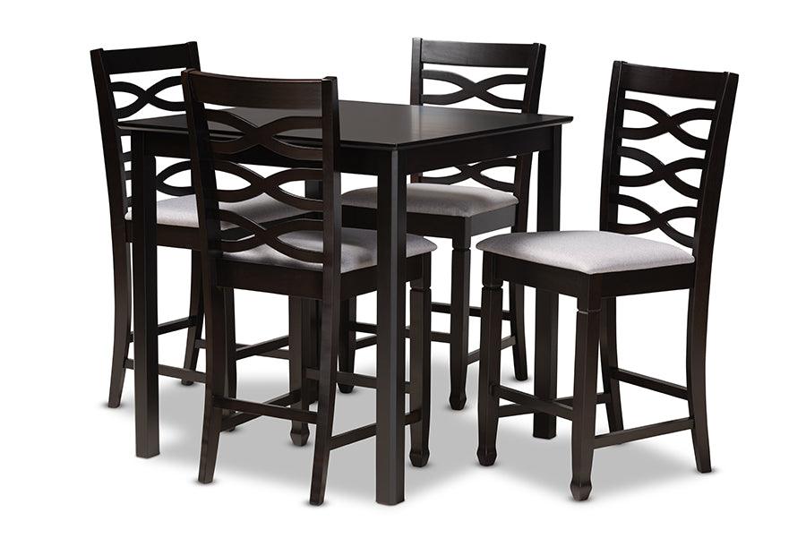 Lanier Modern and Contemporary Fabric Upholstered Espresso Finished 5-Piece Wood Pub Set