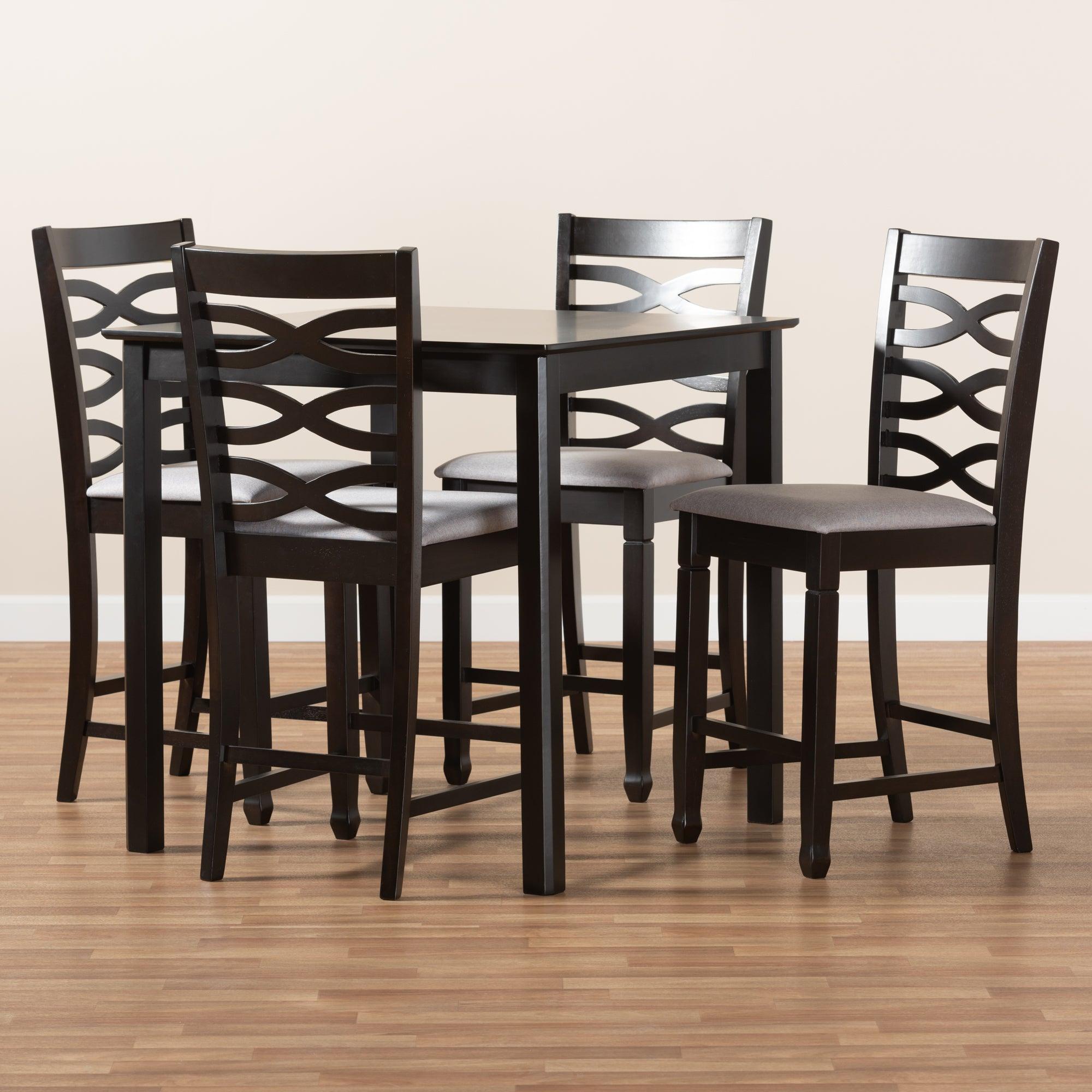 Lanier Modern and Contemporary Fabric Upholstered Espresso Finished 5-Piece Wood Pub Set