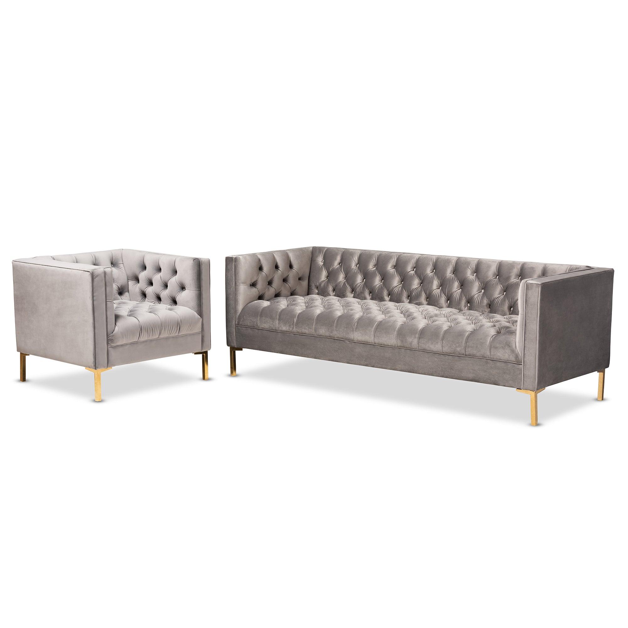 Zanetta Glam and Luxe Velvet Upholstered Finished 2-Piece Sofa and Lounge Chair Set