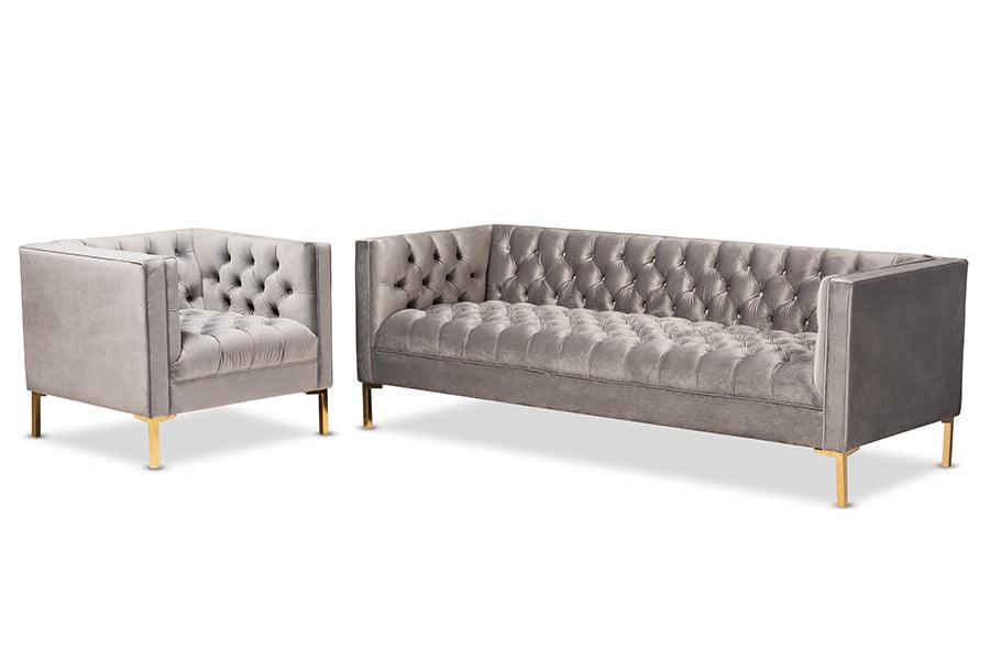 Zanetta Glam and Luxe Velvet Upholstered Finished 2-Piece Sofa and Lounge Chair Set