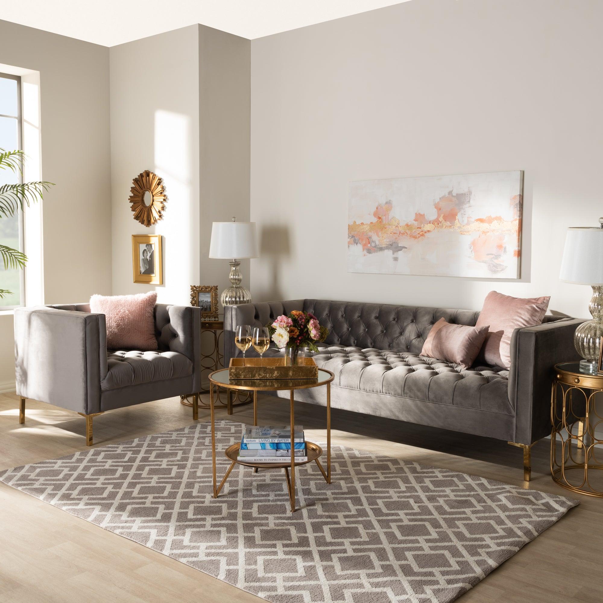 Zanetta Glam and Luxe Velvet Upholstered Finished 2-Piece Sofa and Lounge Chair Set