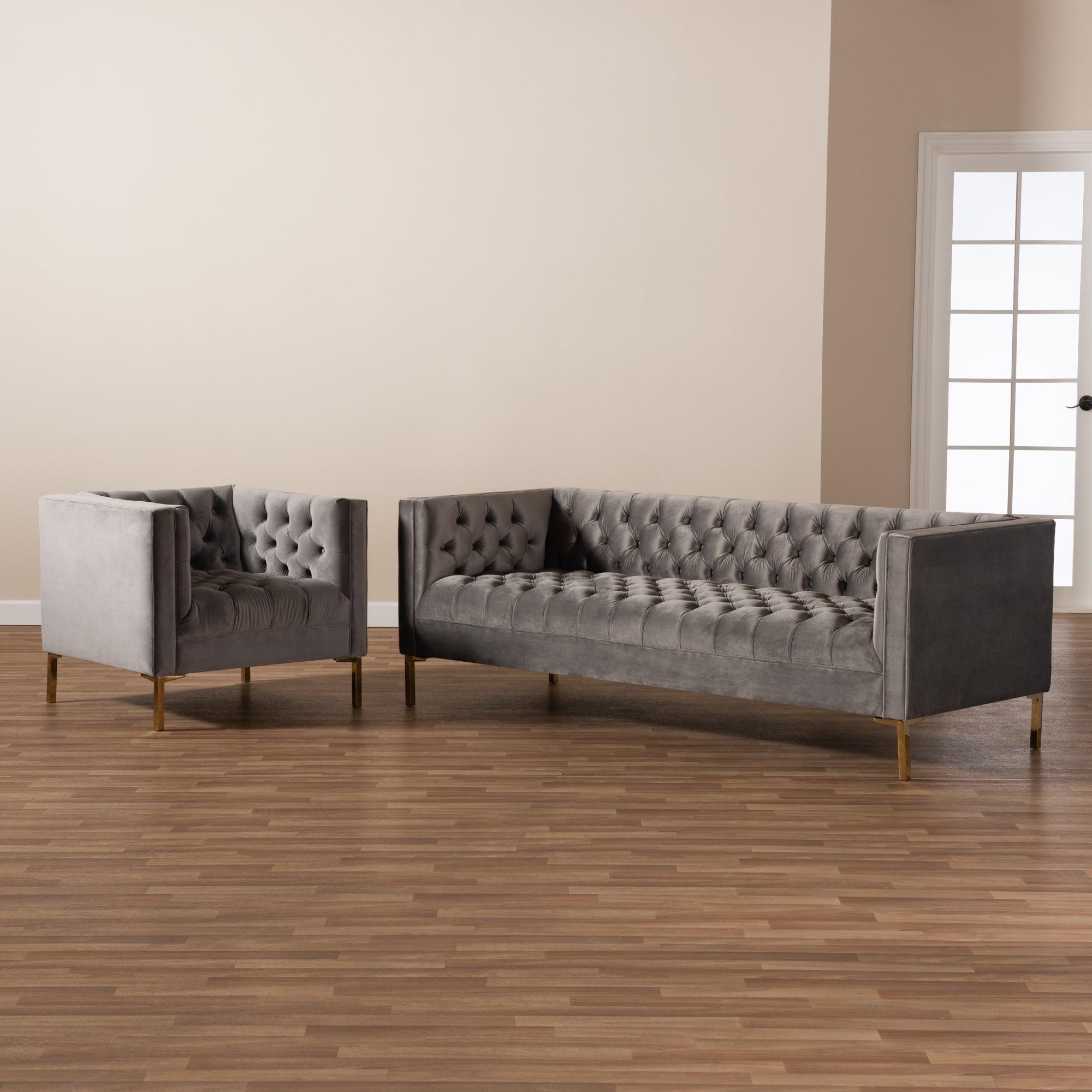 Zanetta Glam and Luxe Velvet Upholstered Finished 2-Piece Sofa and Lounge Chair Set
