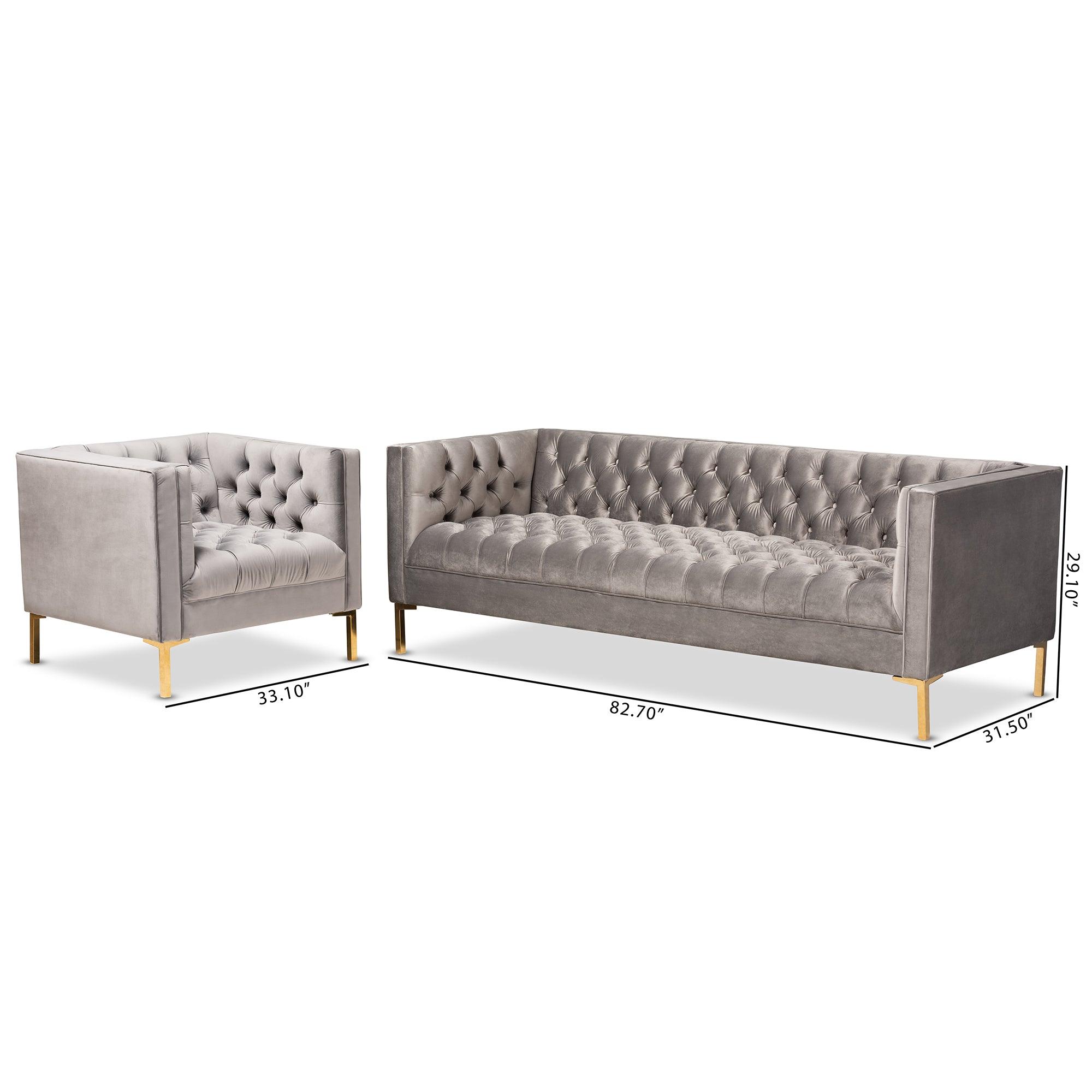 Zanetta Glam and Luxe Velvet Upholstered Finished 2-Piece Sofa and Lounge Chair Set
