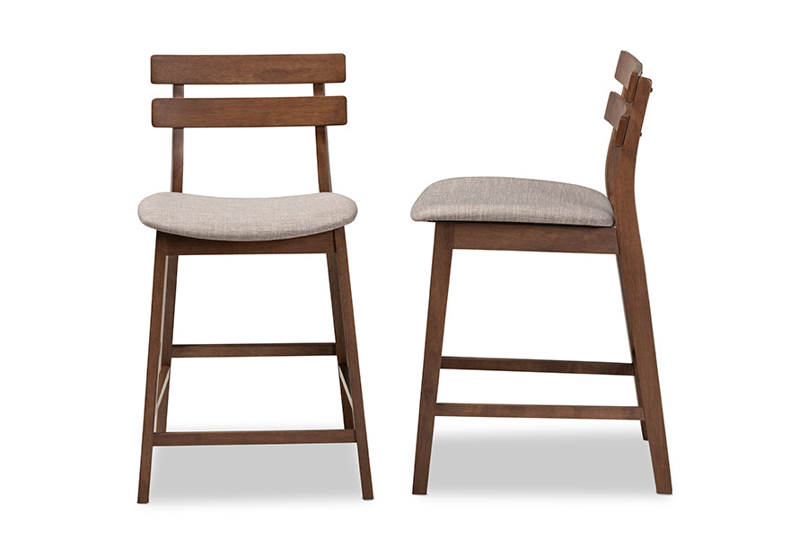 Larine Modern and Contemporary Fabric Upholstered Finished 2-Piece Wood Counter Stool Set