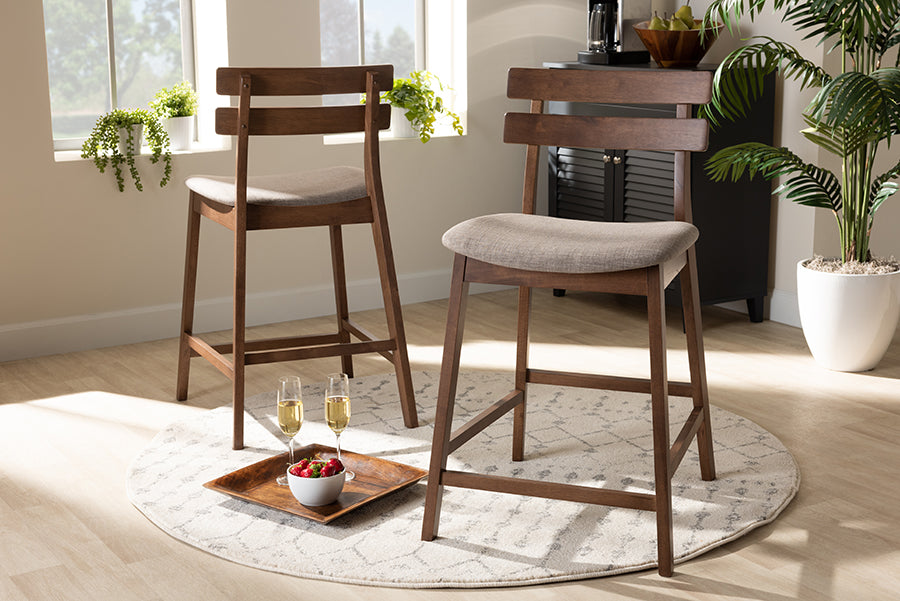 Larine Modern and Contemporary Fabric Upholstered Finished 2-Piece Wood Counter Stool Set