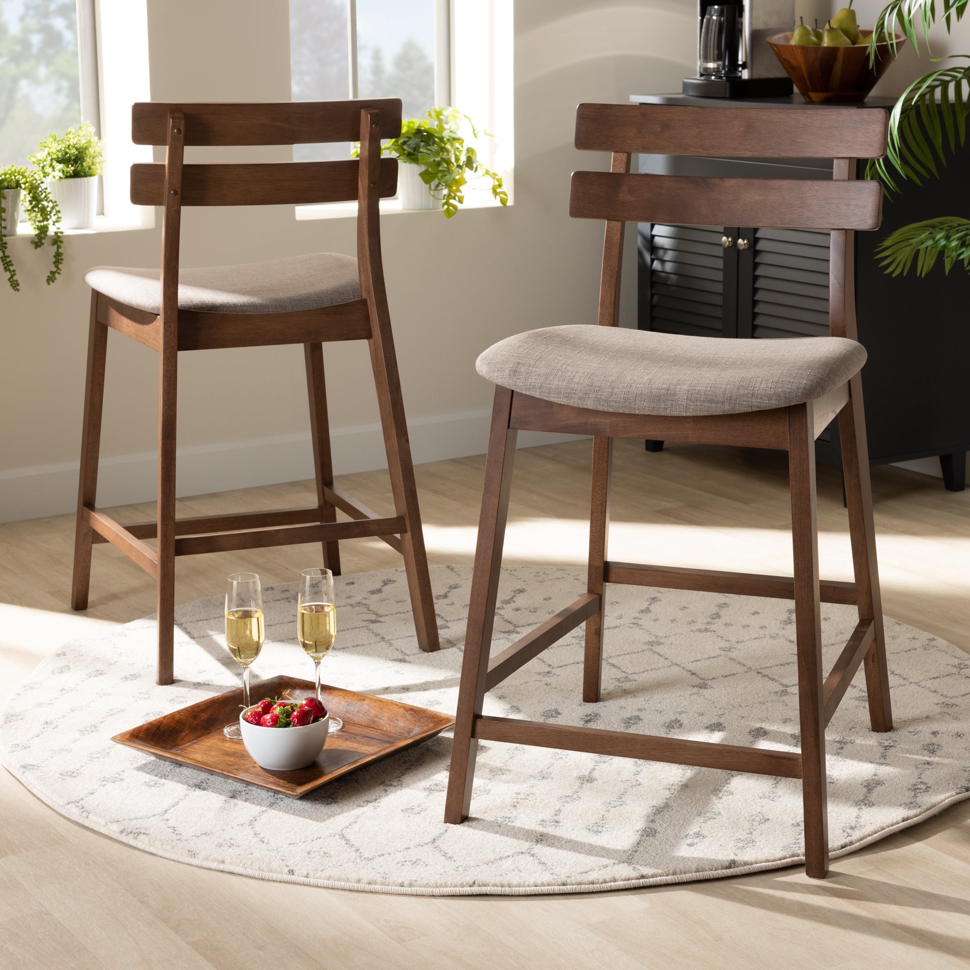 Larine Modern and Contemporary Fabric Upholstered Finished 2-Piece Wood Counter Stool Set