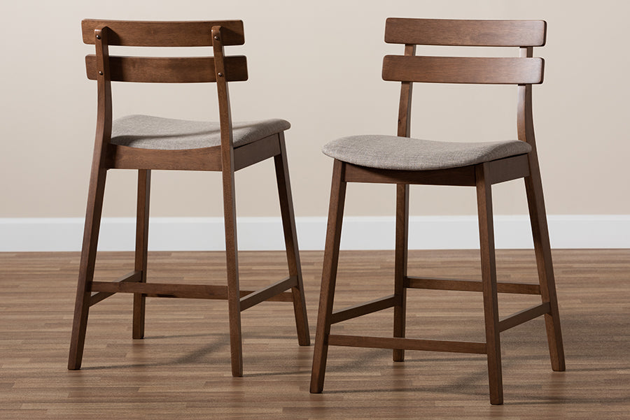 Larine Modern and Contemporary Fabric Upholstered Finished 2-Piece Wood Counter Stool Set