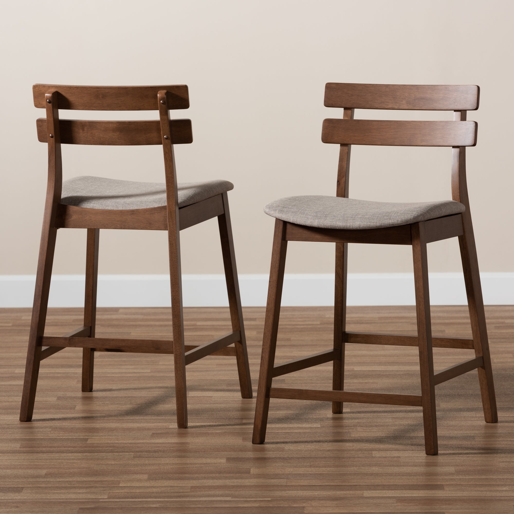 Larine Modern and Contemporary Fabric Upholstered Finished 2-Piece Wood Counter Stool Set
