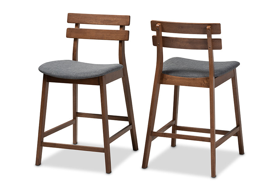 Larine Modern and Contemporary Fabric Upholstered Finished 2-Piece Wood Counter Stool Set