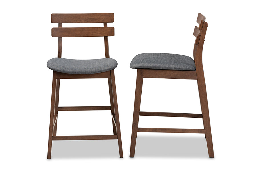 Larine Modern and Contemporary Fabric Upholstered Finished 2-Piece Wood Counter Stool Set