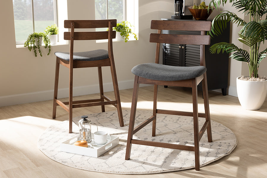 Larine Modern and Contemporary Fabric Upholstered Finished 2-Piece Wood Counter Stool Set