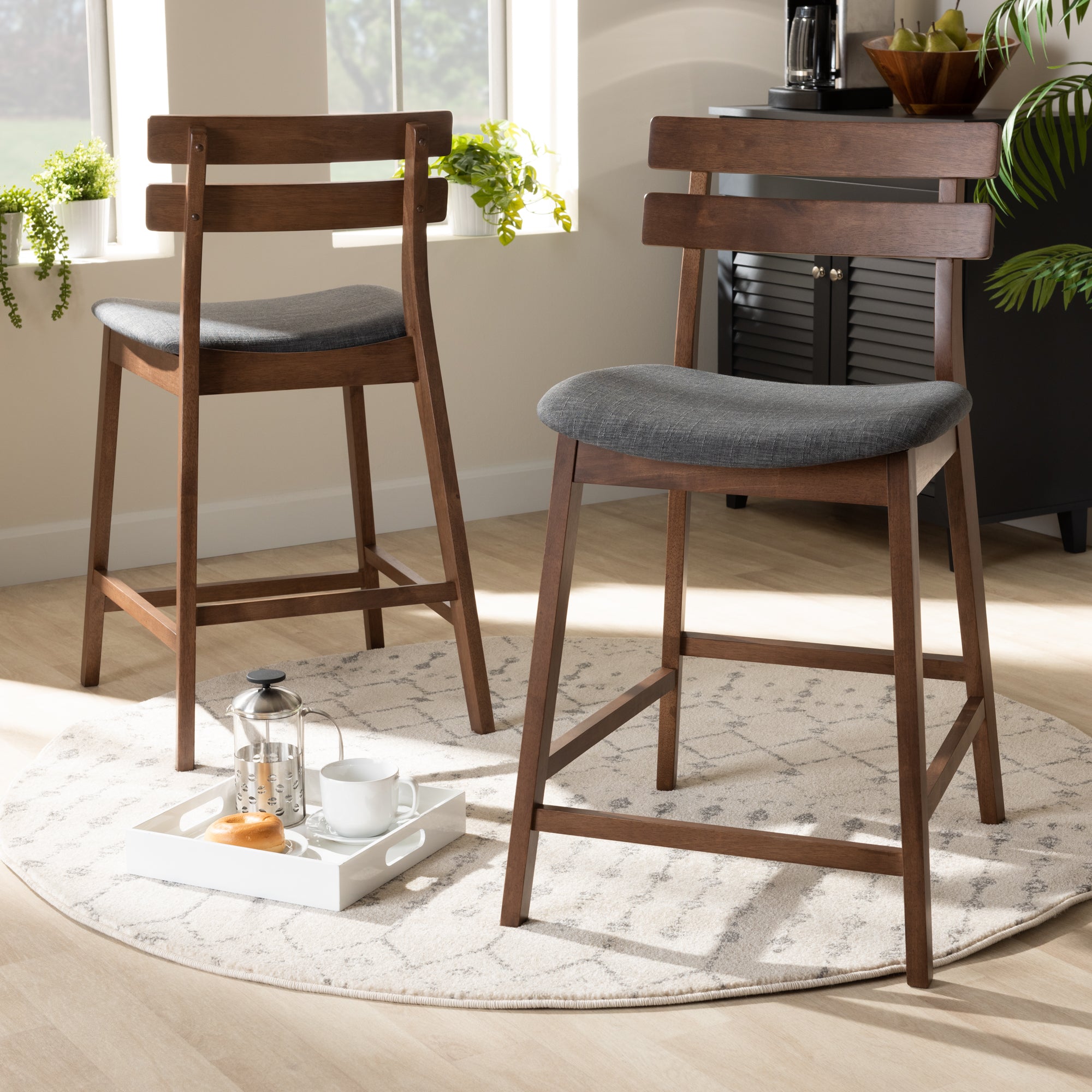 Larine Modern and Contemporary Fabric Upholstered Finished 2-Piece Wood Counter Stool Set