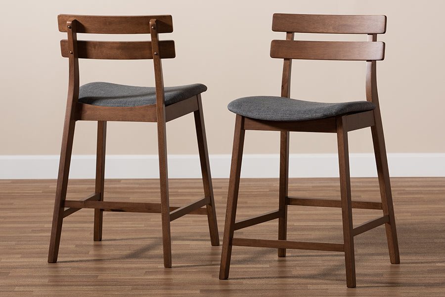 Larine Modern and Contemporary Fabric Upholstered Finished 2-Piece Wood Counter Stool Set
