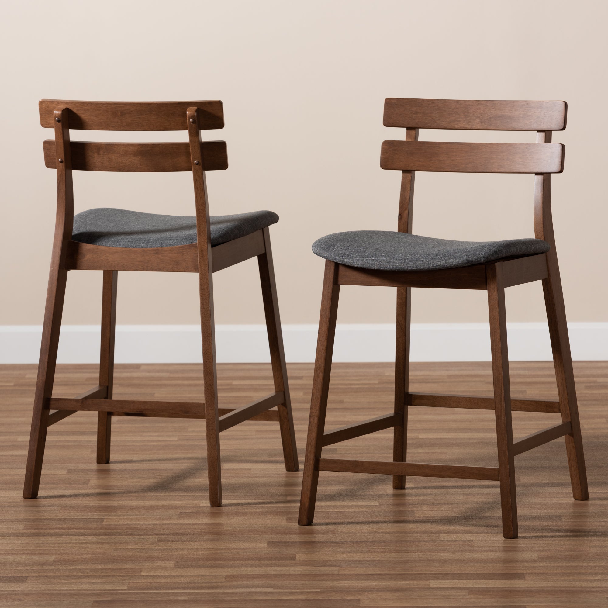 Larine Modern and Contemporary Fabric Upholstered Finished 2-Piece Wood Counter Stool Set