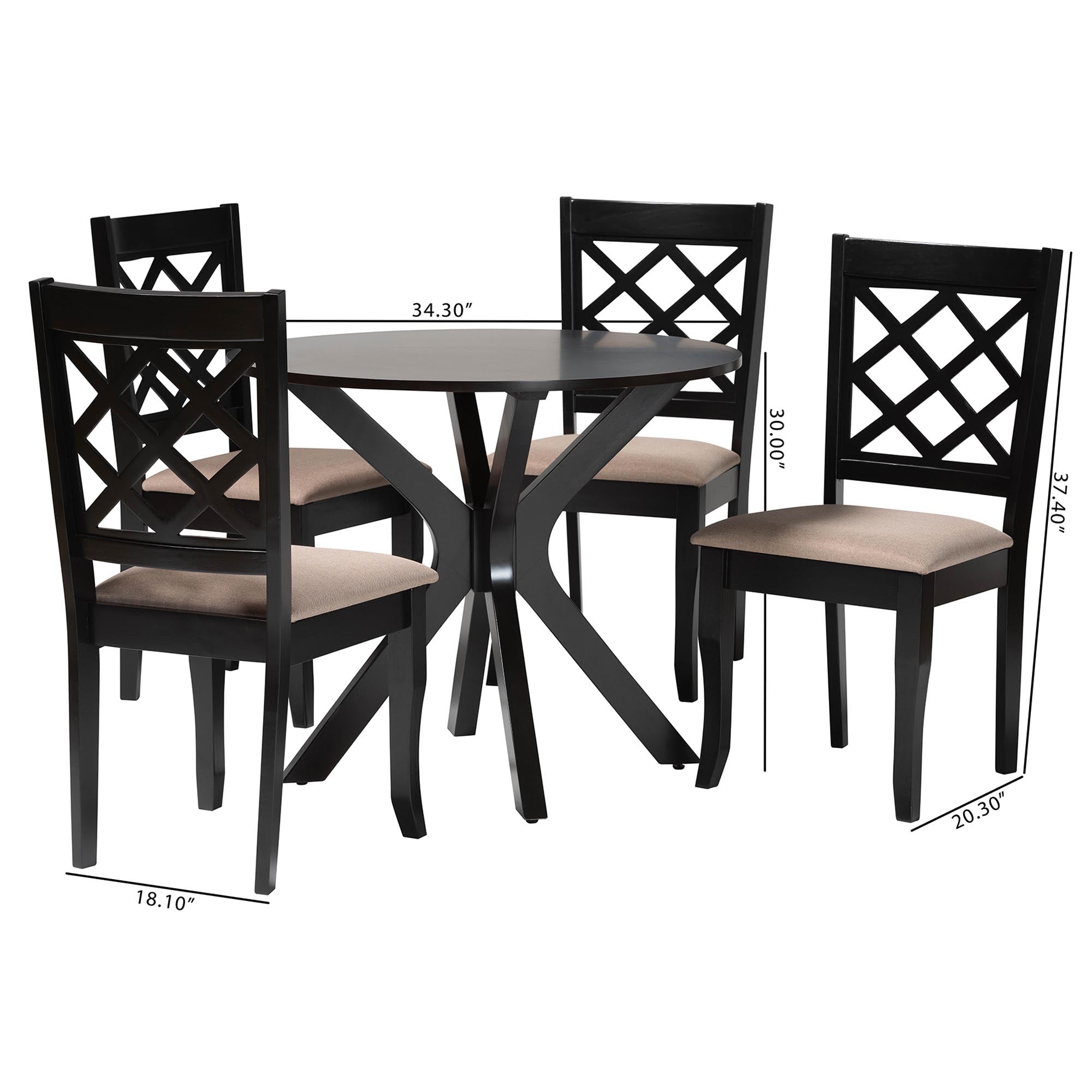 Jana Modern Sand Fabric and Espresso Wood 5-Piece Dining Set